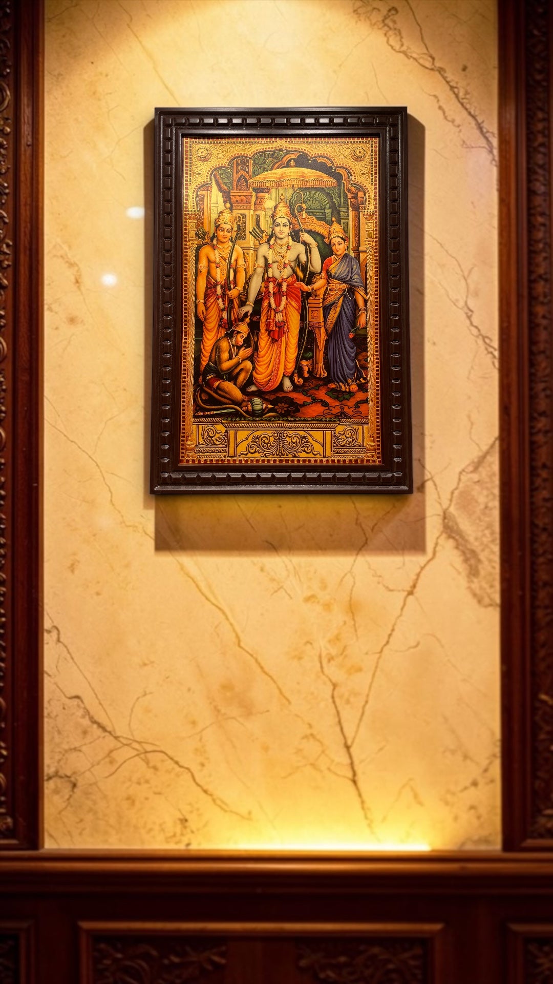 Ram Parivar Gold Leaf Artwork in Engineered Wooden Frame | Premium Luxury Wall Decor for Pooja Room | ESTUDIO