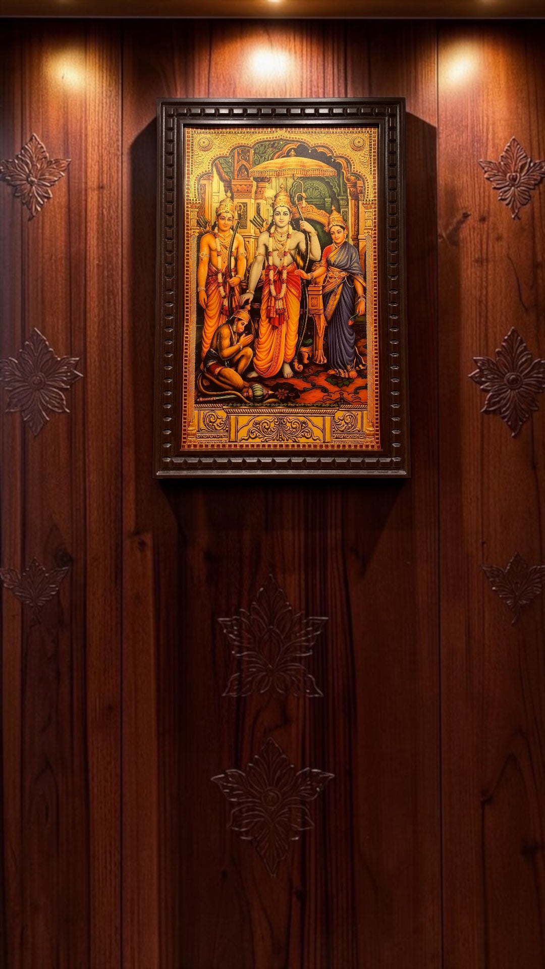 Ram Parivar Gold Leaf Artwork in Engineered Wooden Frame | Premium Luxury Wall Decor for Pooja Room | ESTUDIO