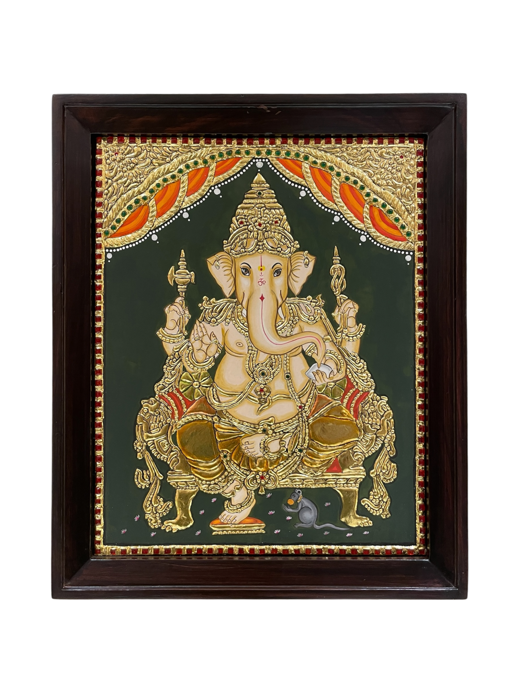 Ganesha Tanjore Painting | Traditional Gold Leaf Art with Premium Rosewood Frame