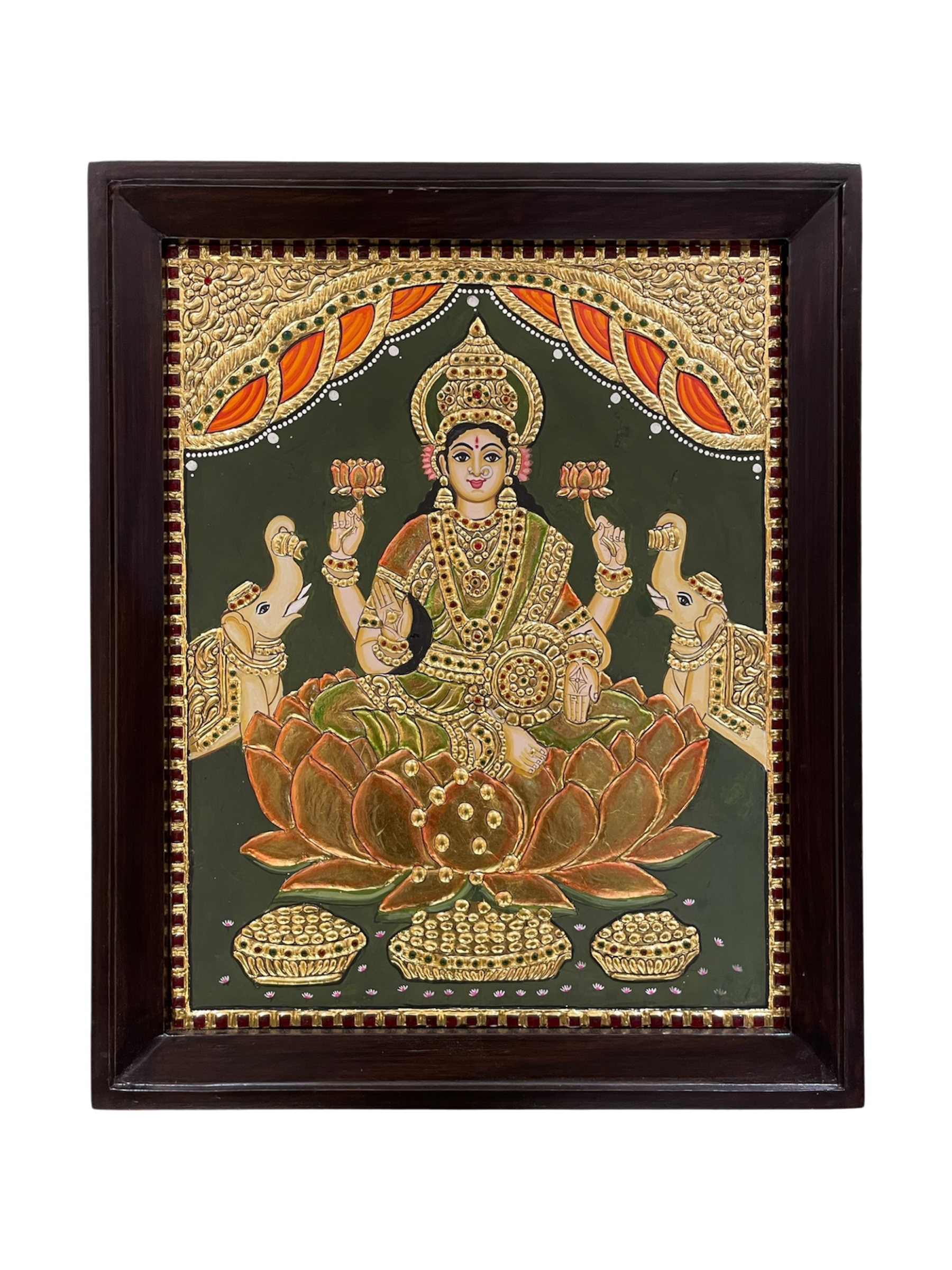 Mahalakshmi Tanjore Painting | Gold Leaf Art with Premium Rosewood Frame | ESTUDIO