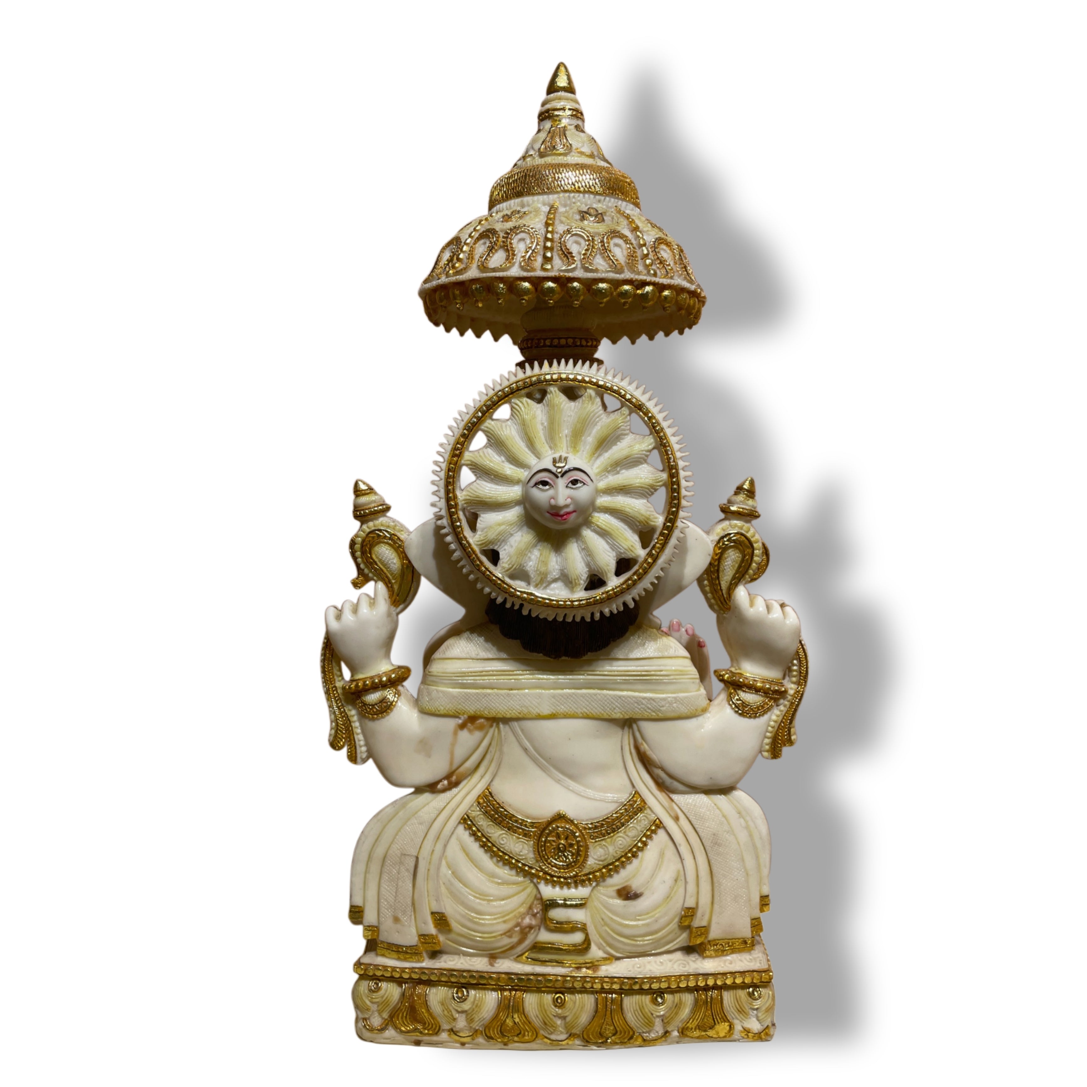 Lord Ganesha Marble Dust Handcrafted Idol with Gold Embellishment
