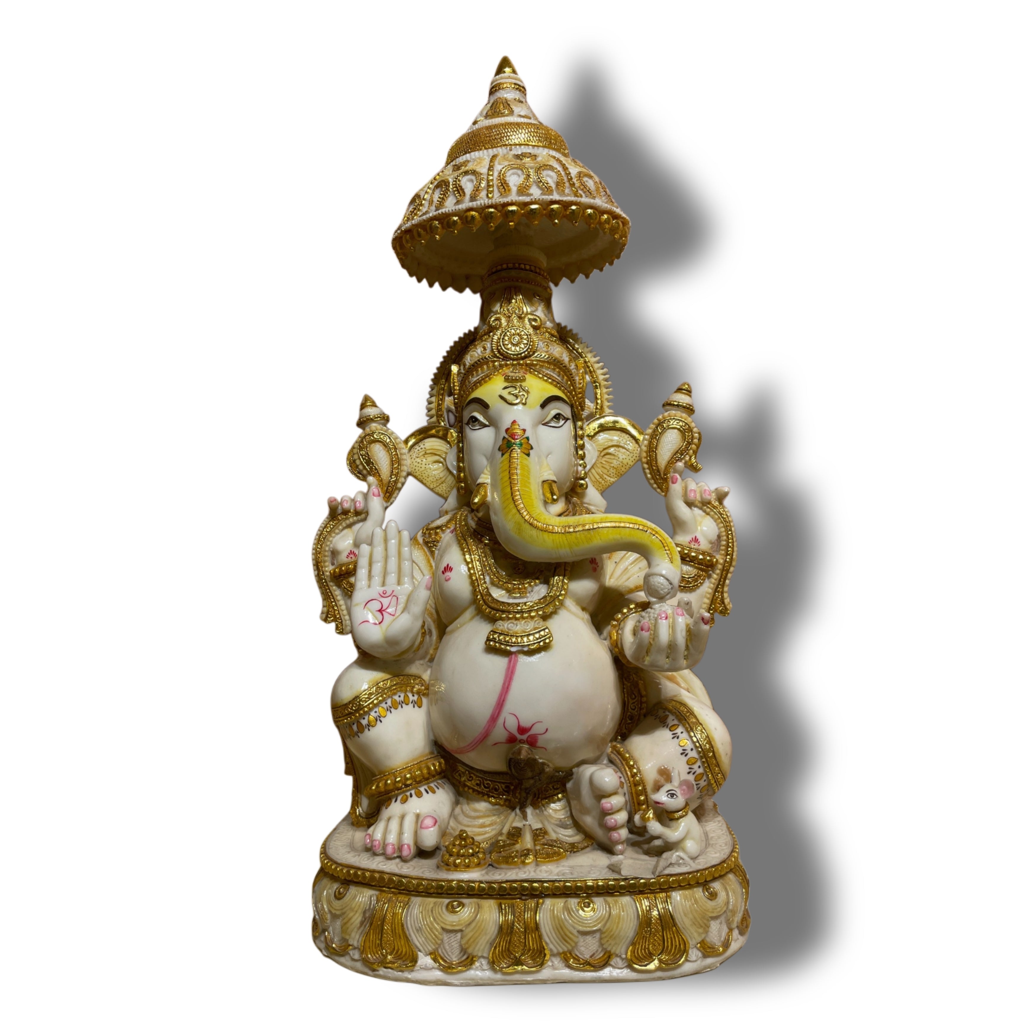 Lord Ganesha Marble Dust Handcrafted Idol with Gold Embellishment