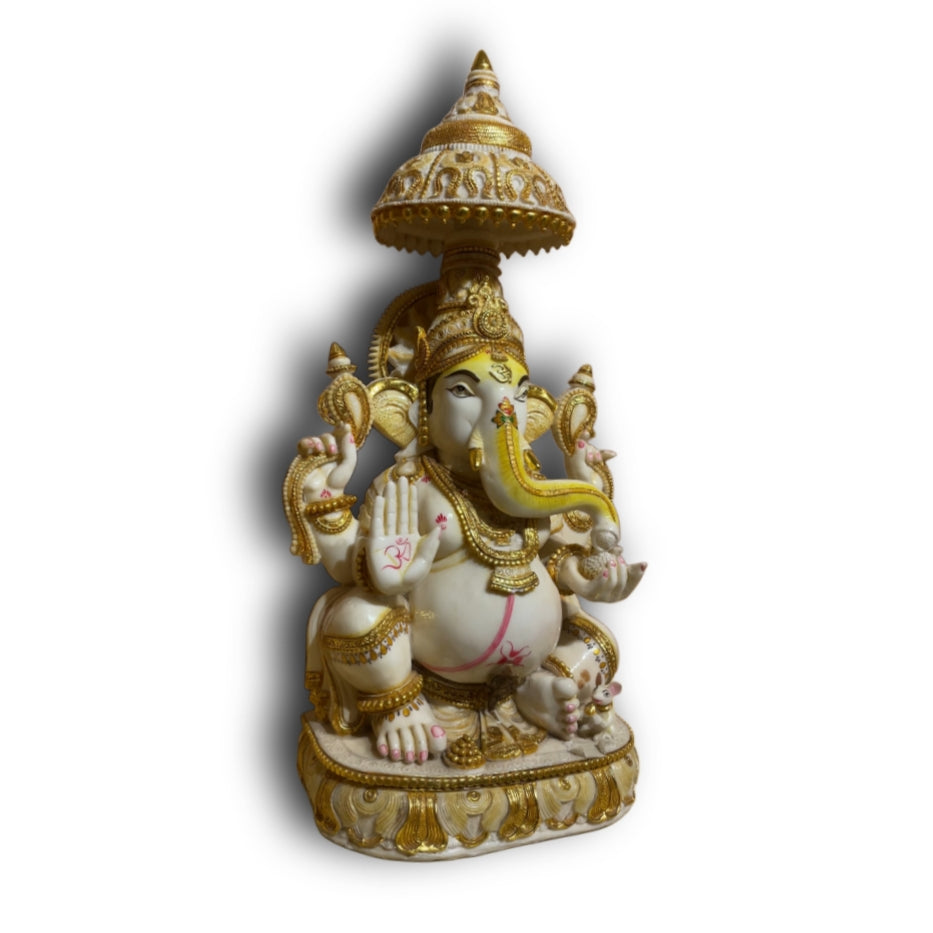 Lord Ganesha Marble Dust Handcrafted Idol with Gold Embellishment
