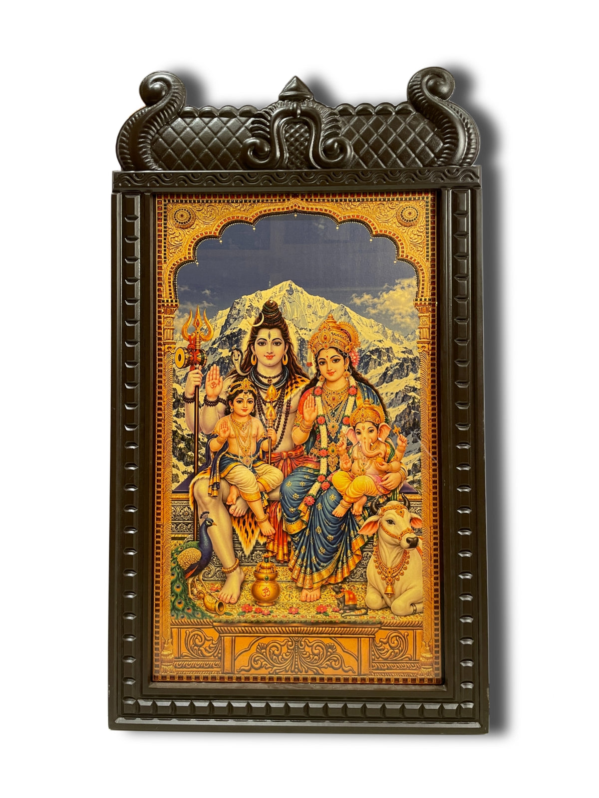 Shiva Parivar Premium Gold Leaf Art | Engineered Waterproof Wooden Temple Frame | Made by Estudio
