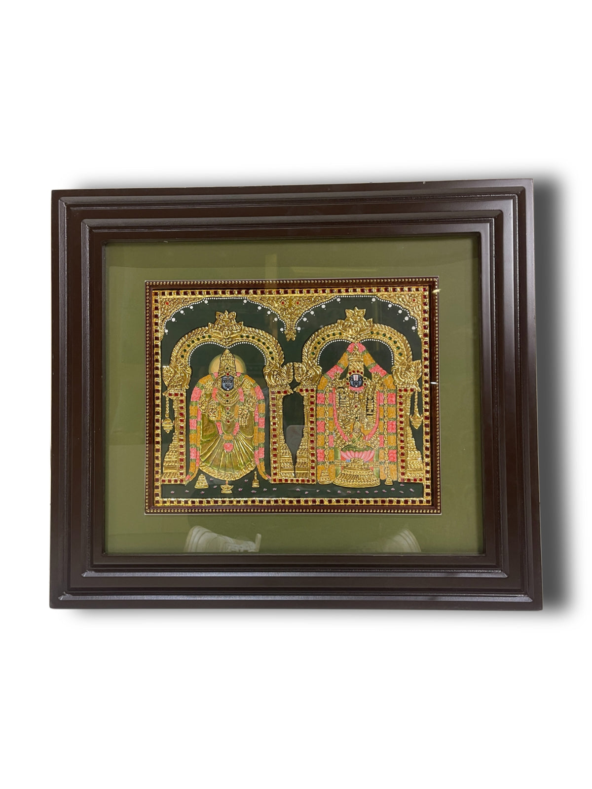 Tirupati Balaji & Padmavathi Tanjore Painting | Engineered Waterproof Wood Frame | Estudio