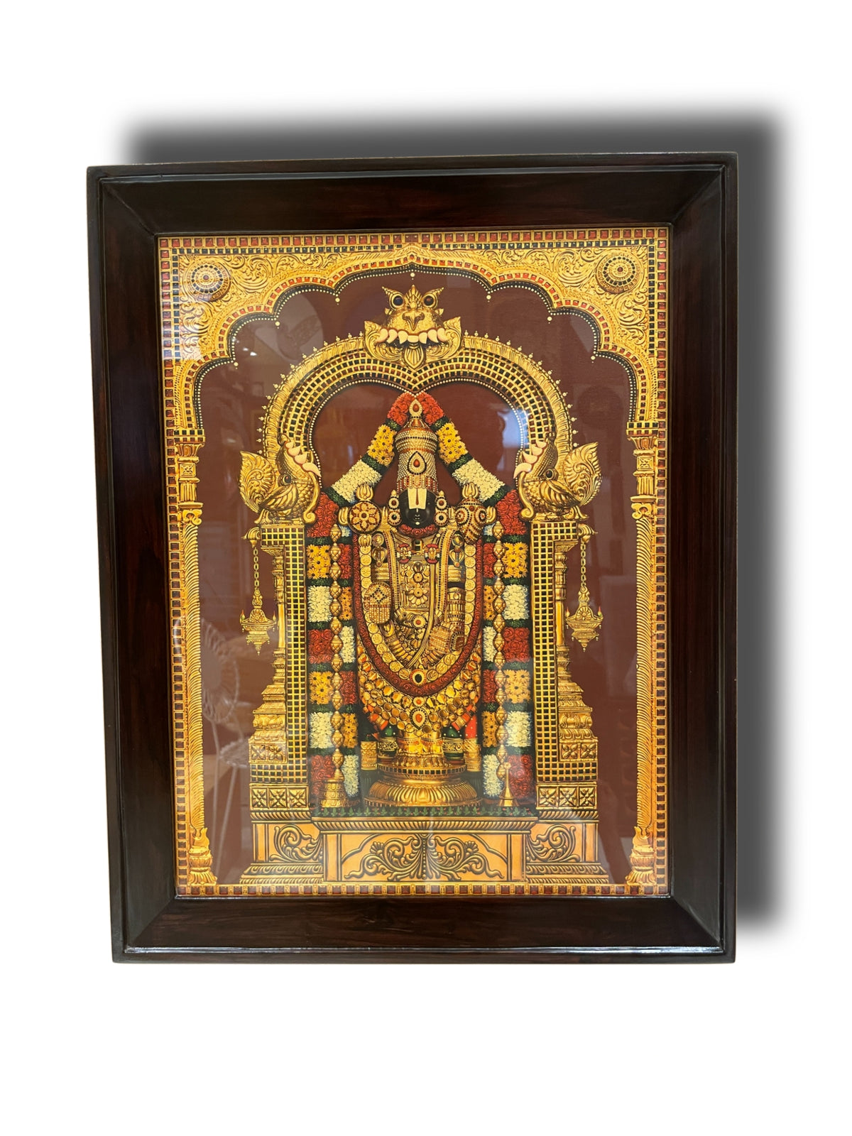 Tirupati Balaji Gold Leaf Artwork with Premium Rosewood Frame | Luxury Home & Pooja Room Décor – Estudio