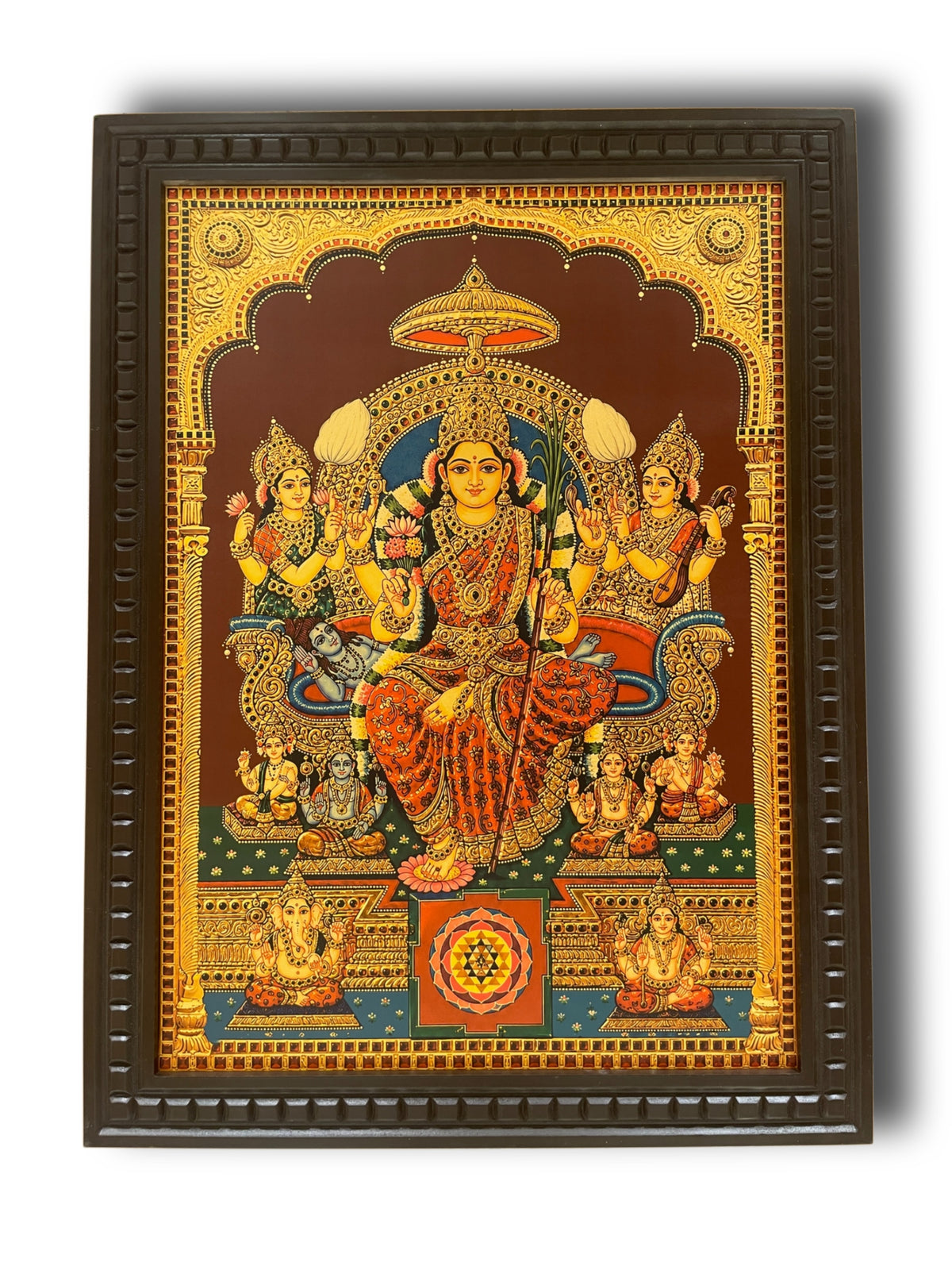 Lalita Tripurasundari Gold Leaf Artwork | Waterproof Engineered Wooden Frame | Divine Pooja Room Wall Art | Made by Estudio