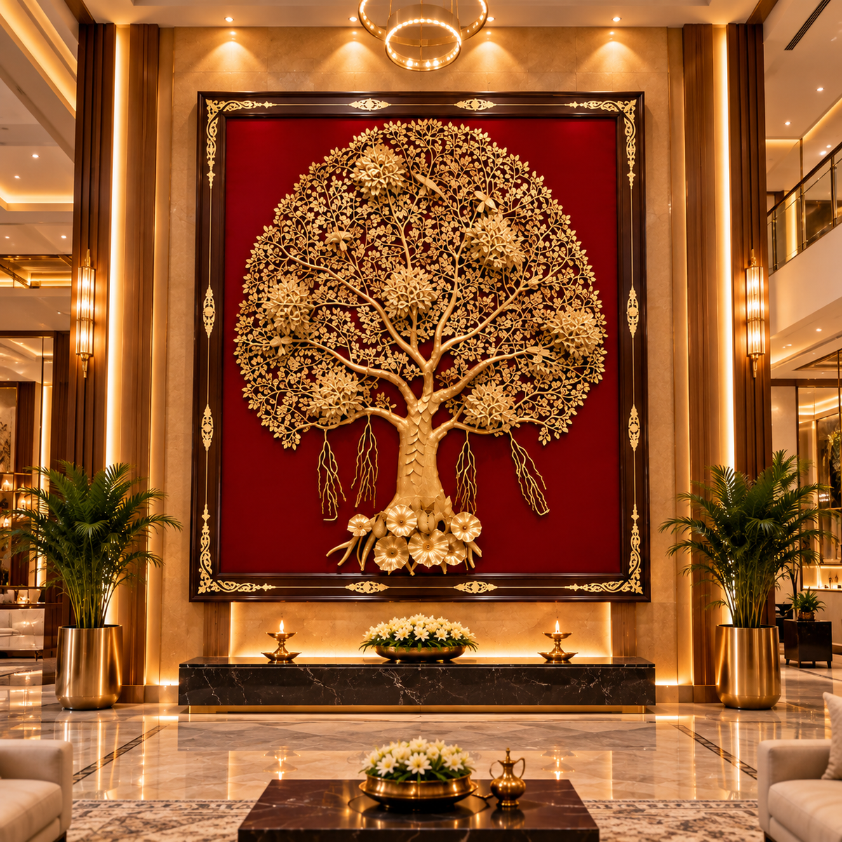 Premium Brass Kalpavriksha Tree | 200 KG Brass, 6 Birds & Rosewood Frame Luxury Wall Art