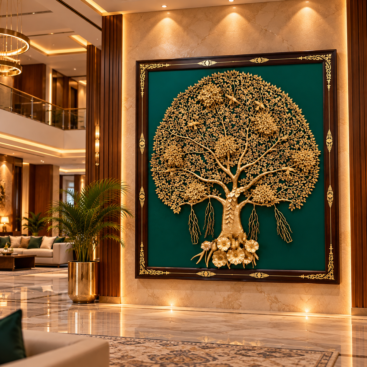 Premium Brass Kalpavriksha Tree | 200 KG Brass, 6 Birds & Rosewood Frame Luxury Wall Art