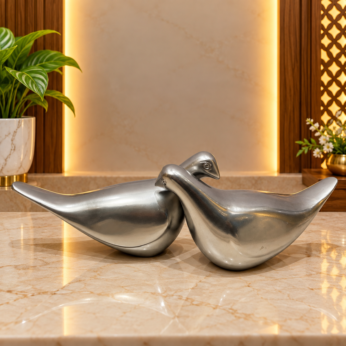 Premium Pewter Dove Pair Birds Idols | Elegant Luxury Home Decor