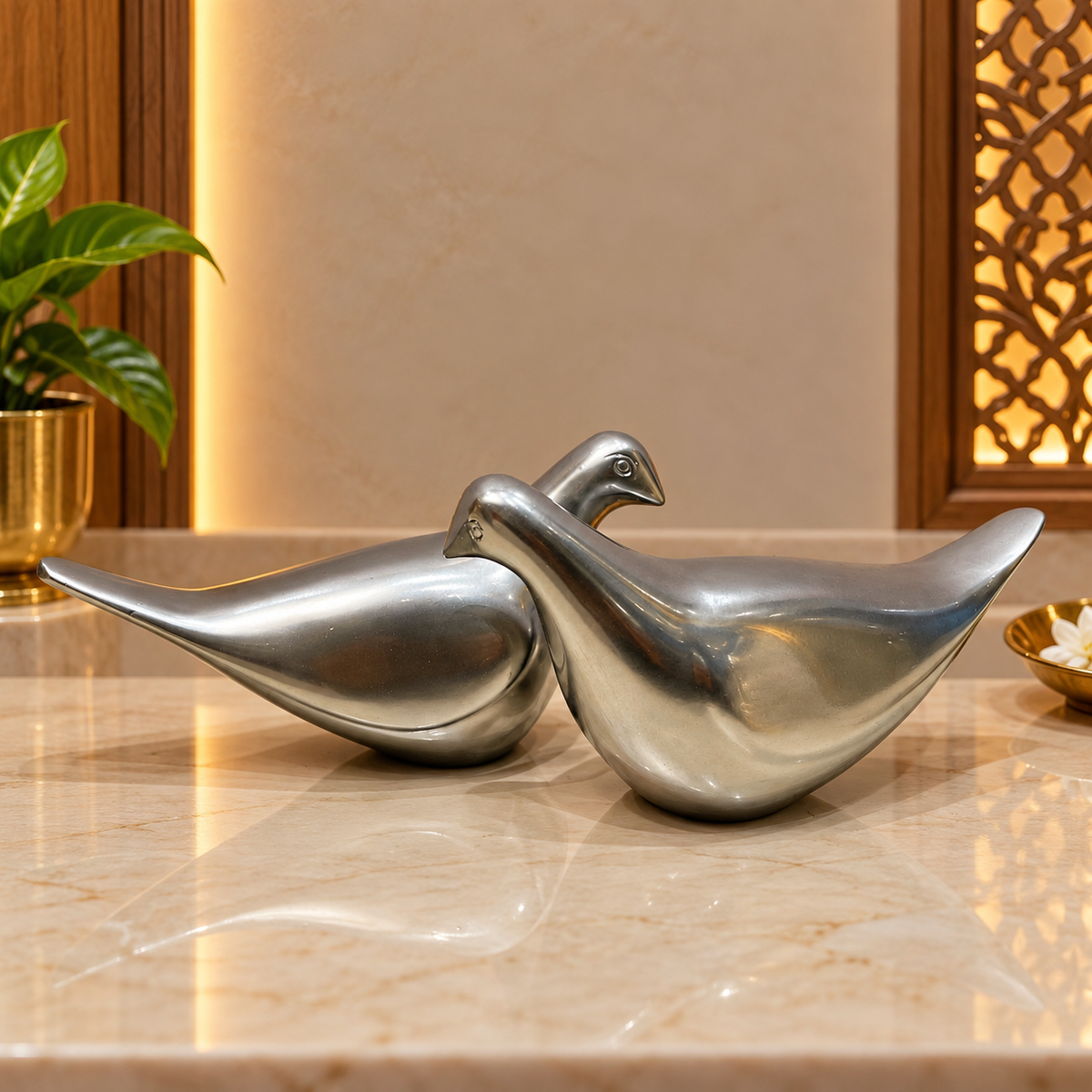 Premium Pewter Dove Pair Birds Idols | Elegant Luxury Home Decor