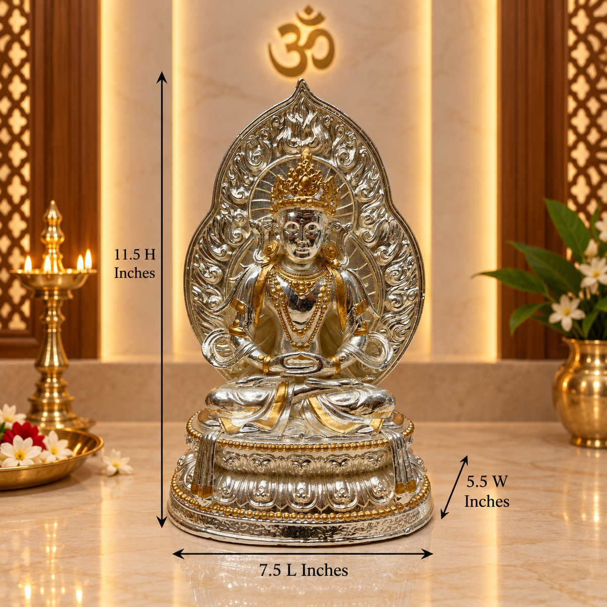 Premium Silver Plated Manipura Chakra Buddha Idol | Luxury Spiritual Decor
