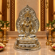 Premium Silver Plated Manipura Chakra Buddha Idol | Luxury Spiritual Decor