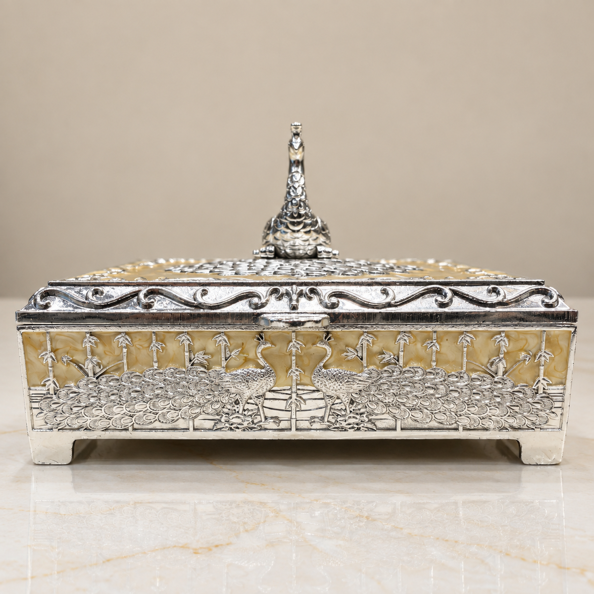 ✨ Pure Radiance: Sterling Silver Peacock Jewelry Box | Made by ESTUDIO ✨