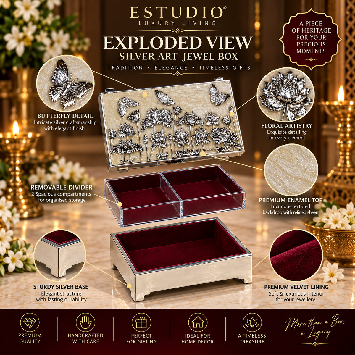 Silver Plated Butterfly Jewelry Box | Made by ESTUDIO ✨