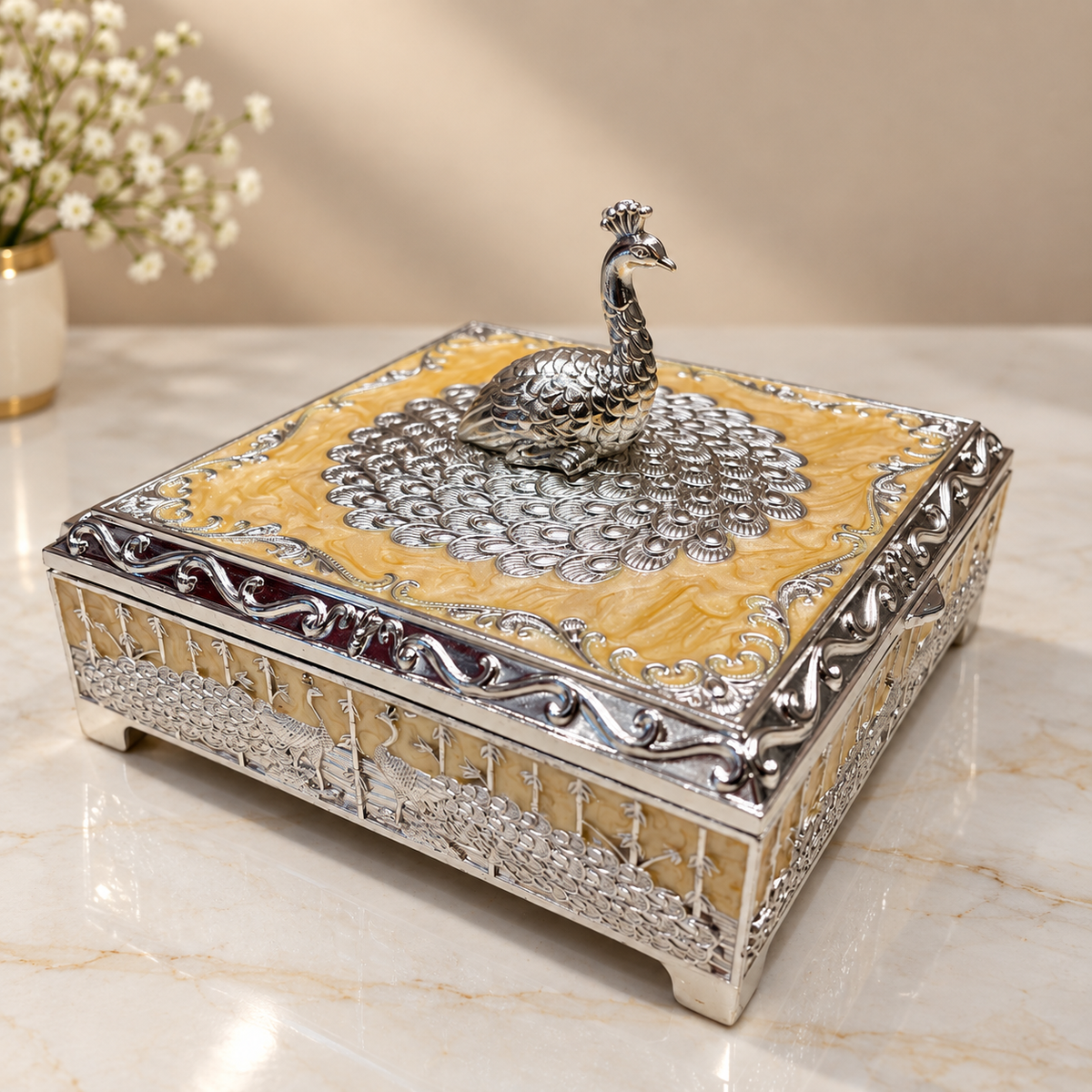 ✨ Pure Radiance: Sterling Silver Peacock Jewelry Box | Made by ESTUDIO ✨