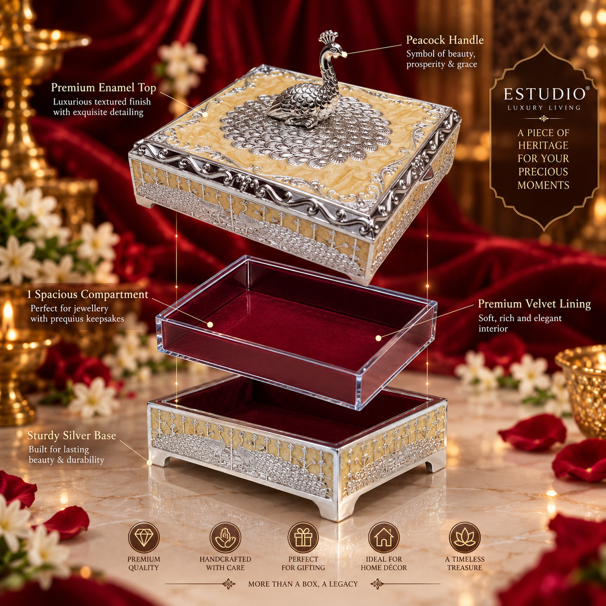 ✨ Pure Radiance: Sterling Silver Peacock Jewelry Box | Made by ESTUDIO ✨