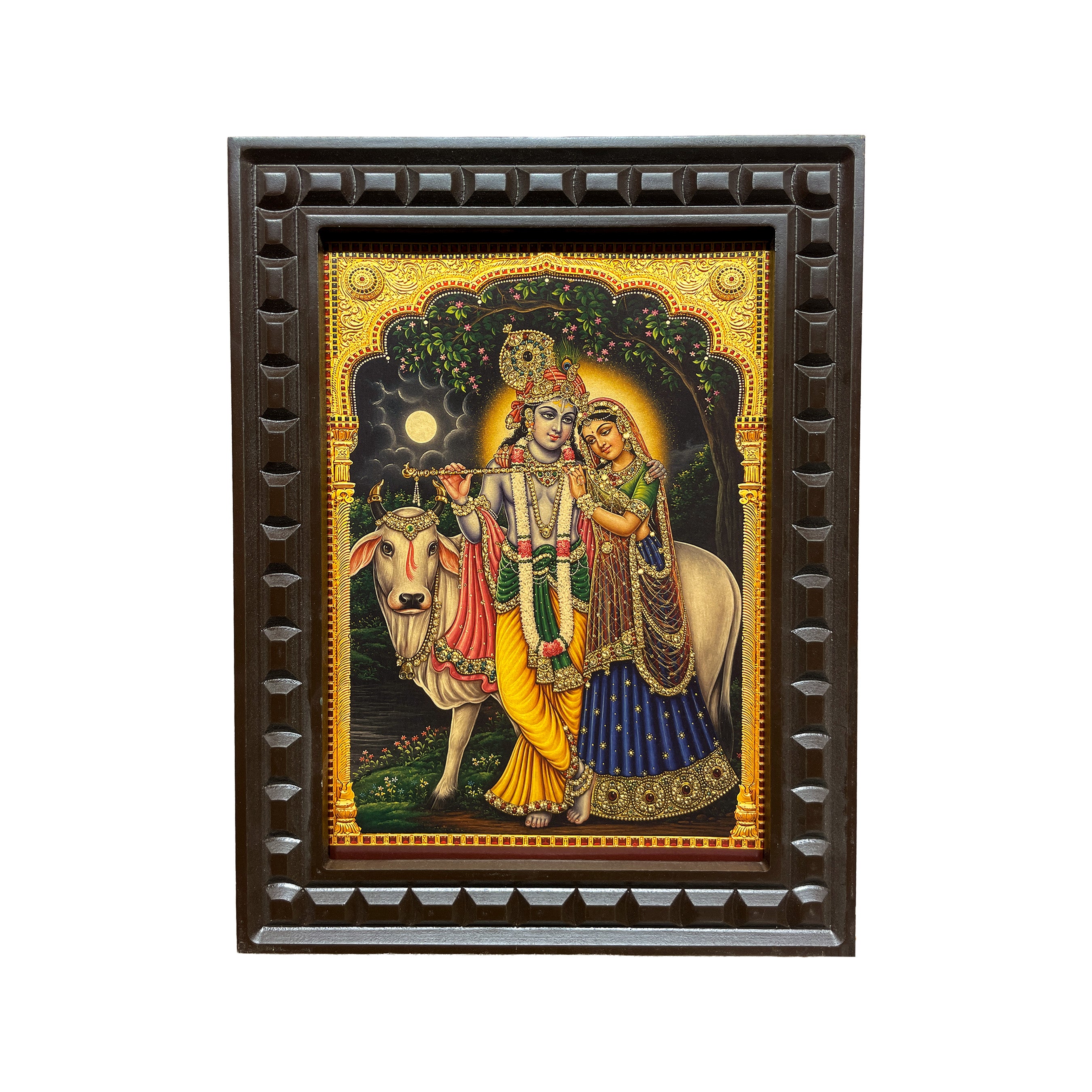 Radha Krishna Gold Leaf Wall Art | Engineered Wood Frame