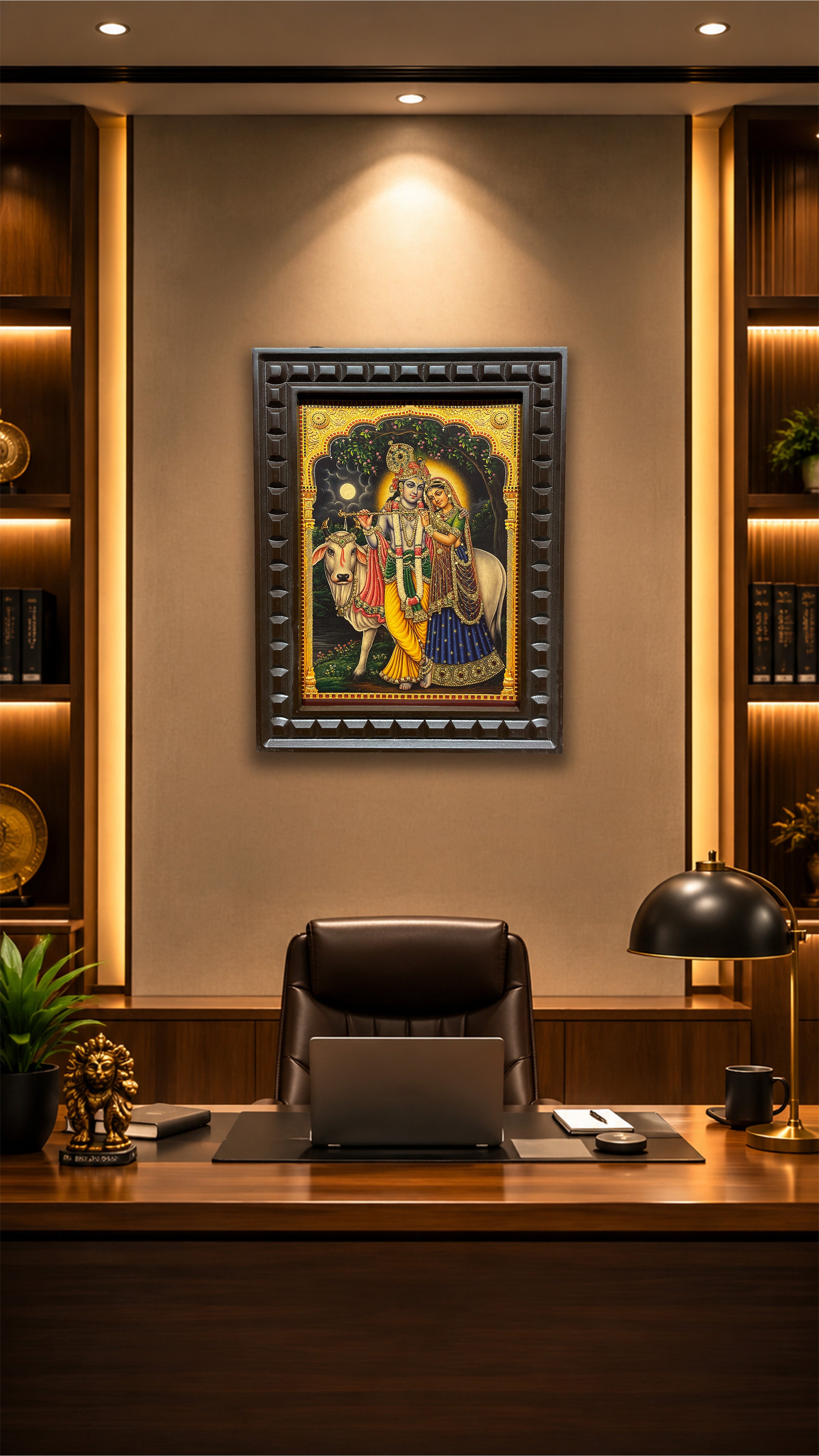 Radha Krishna Gold Leaf Wall Art | Engineered Wood Frame