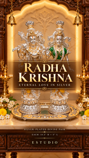 Silver-Plated Radha Krishna Idol Pair, 14.5″ Each | Estudio