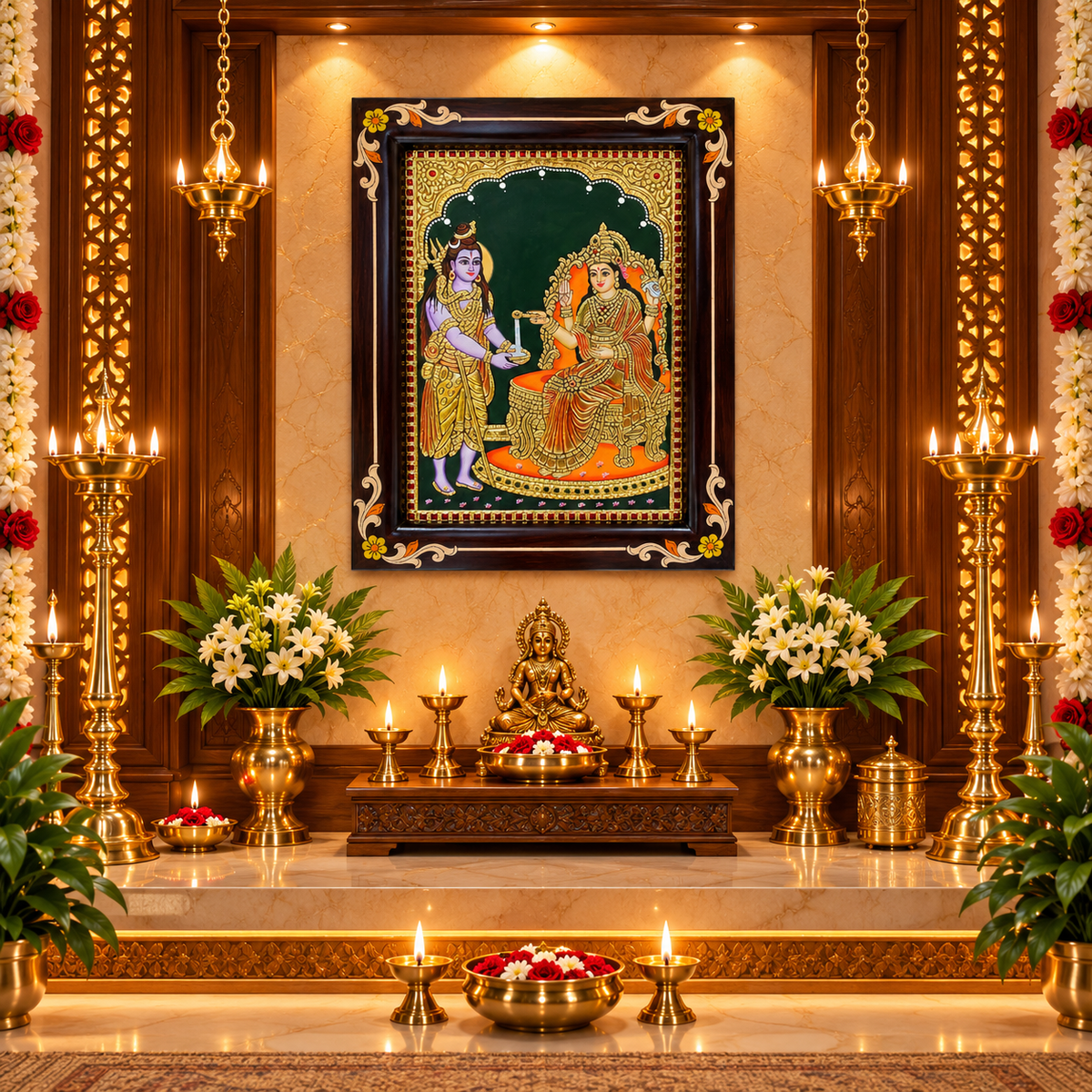 Annapurna Devi Original Hand-Painted Tanjore Painting | Premium Rosewood Frame | Goddess Annapoorna Divine Wall Art by ESTUDIO