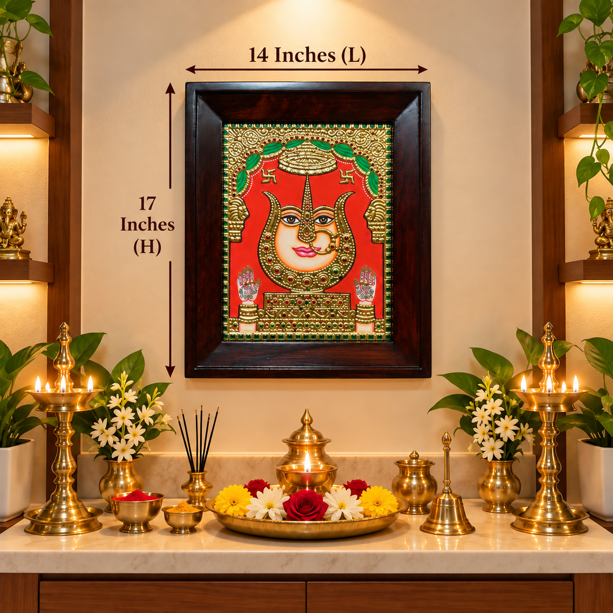 Rani Sati Mandir Premium Tanjore Painting with Rosewood Frame | Luxury Pooja Room Wall Art | Made by Estudio