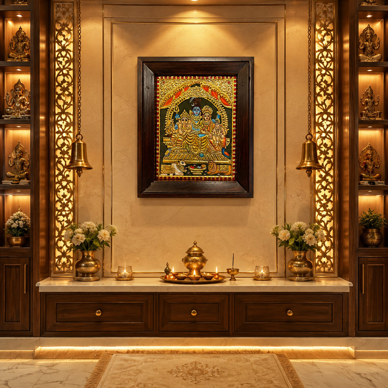 Shiva Parivar Tanjore Painting in Rosewood Frame | Traditional Gold Leaf Art