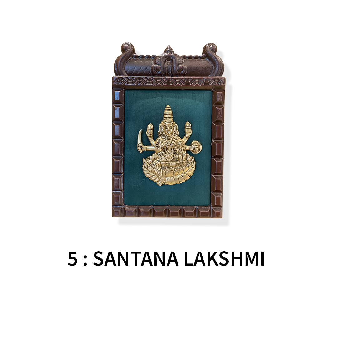 Ashtalakshmi brass wall art – Set of 8 | Green silk backdrop | Sacred home decor