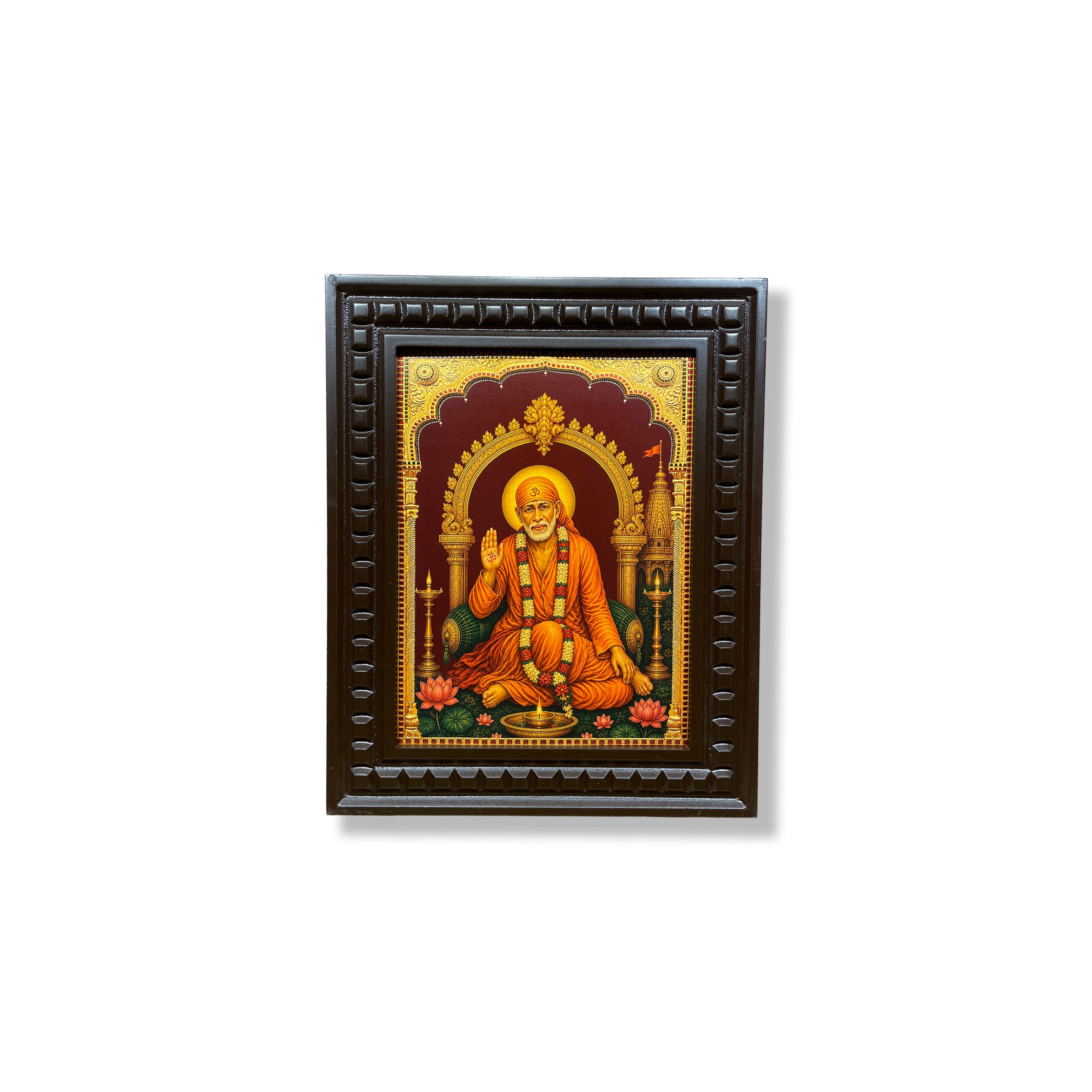 Sai Baba Gold Leaf Artwork | Luxury Pooja Room Wall Art
