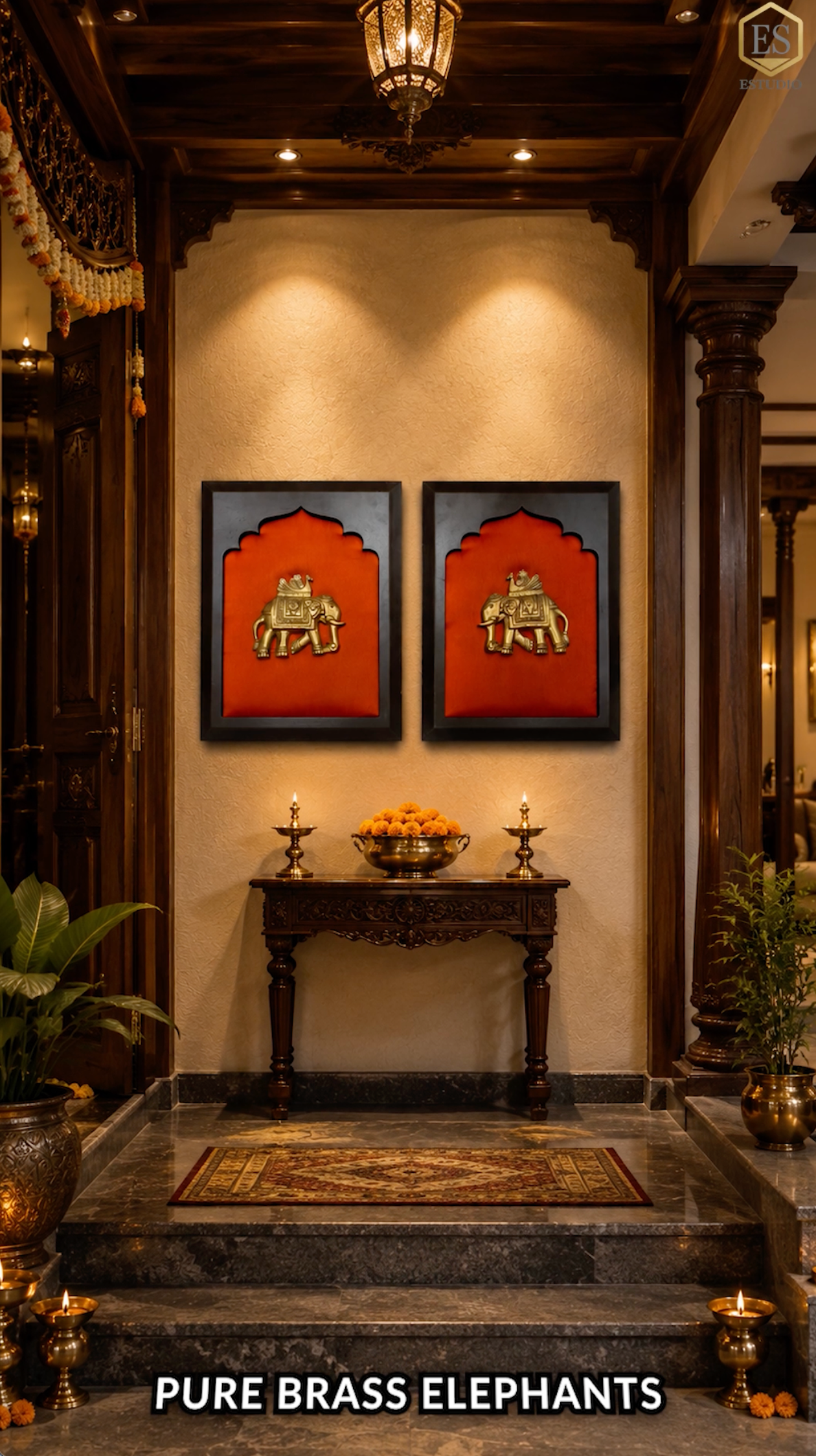 Brass Pair Elephant with peacock Wall Art