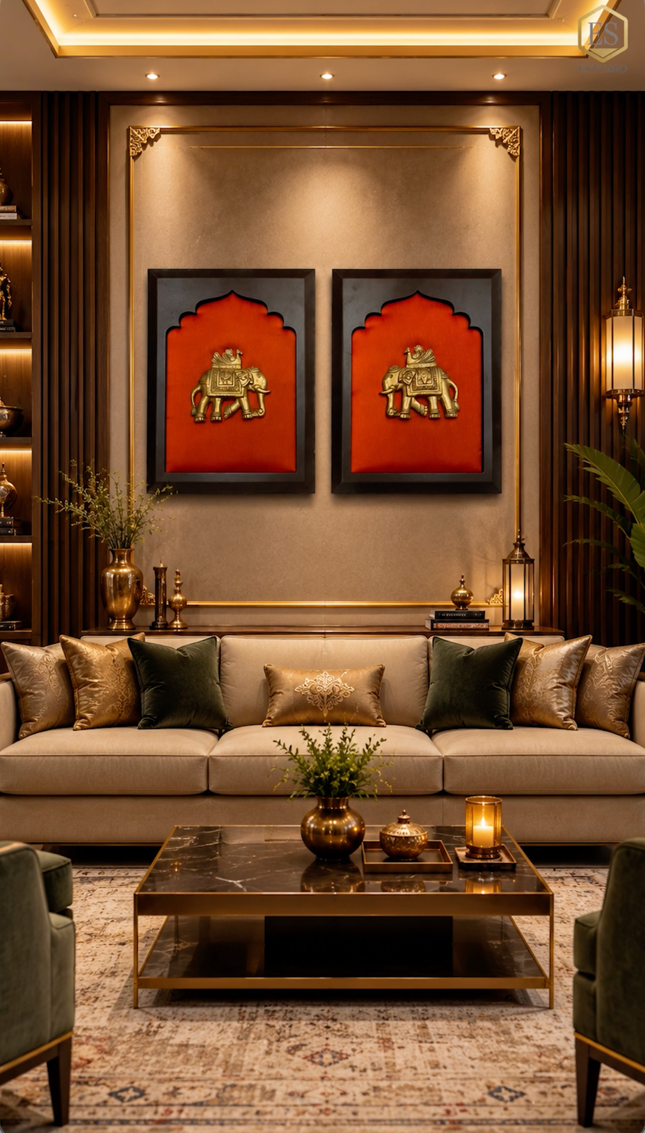 Brass Pair Elephant with peacock Wall Art