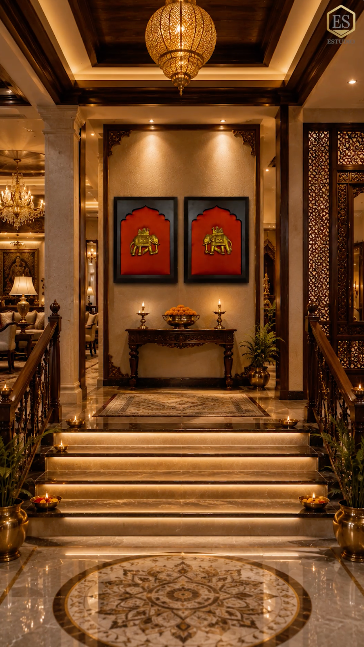 Brass Pair Elephant with peacock Wall Art