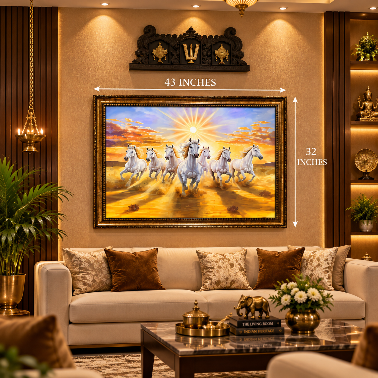 Seven Horses Painting | Hand-Painted Canvas with Moulded Copper Frame | Divine Morning Sunrise – Estudio