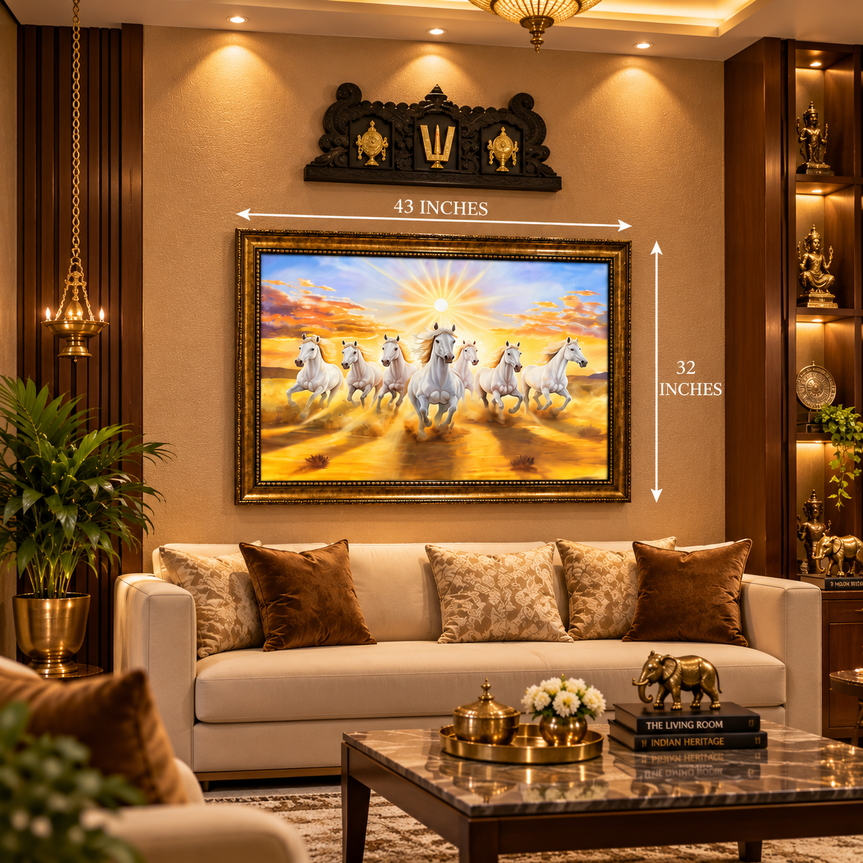 Seven Horses Painting | Hand-Painted Canvas with Moulded Copper Frame | Divine Morning Sunrise – Estudio