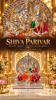 Shiva Parivar 92.5 Silver-Plated Idol, 8 Inches | Estudio