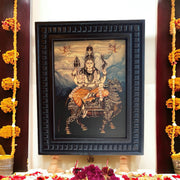Shiva blessing seated on Vahan Nandi Gold Leafed Art With Wooden Frame