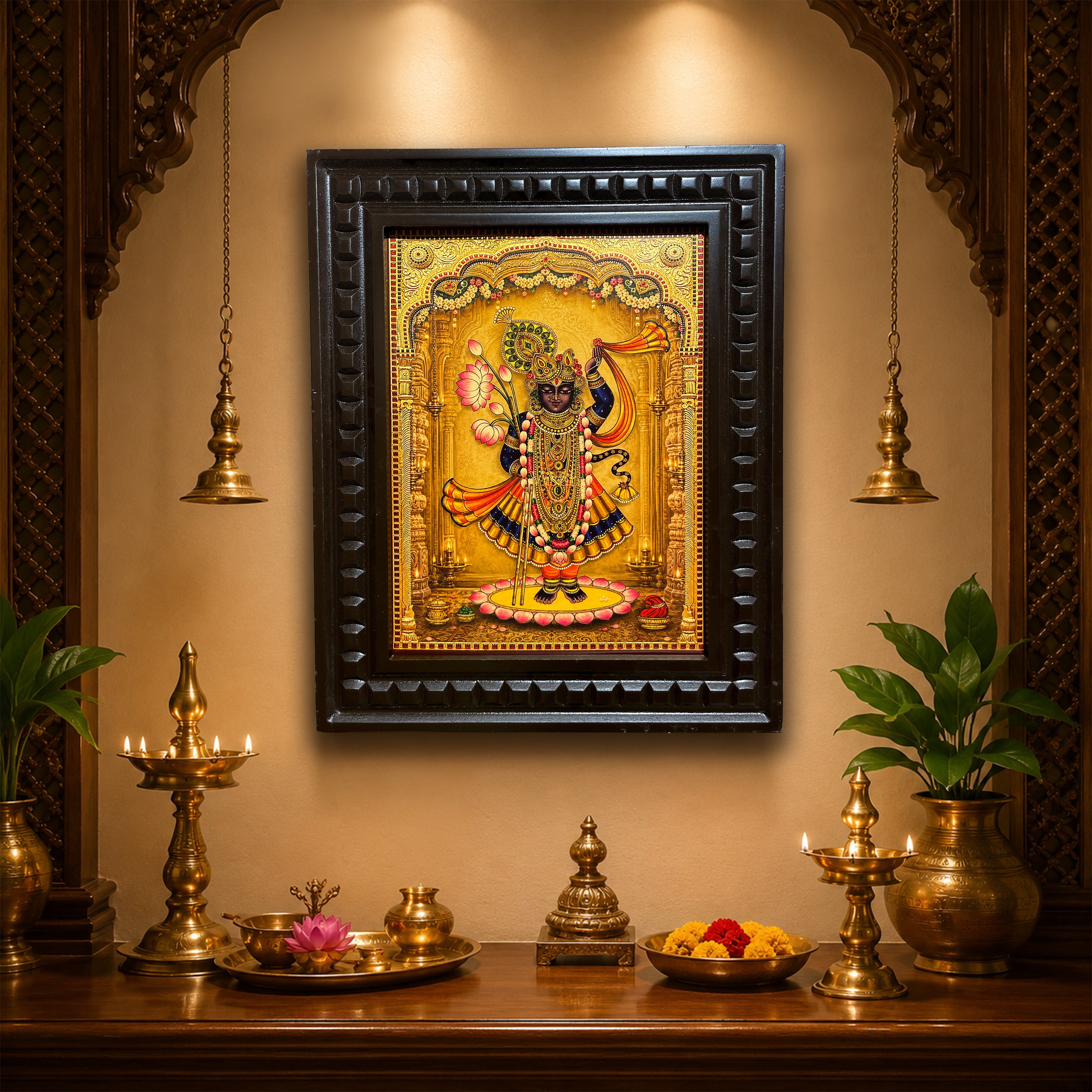Shrinathji Gold Leaf Painting | Engineered Wood Frame Wall Art – ESTUDIO
