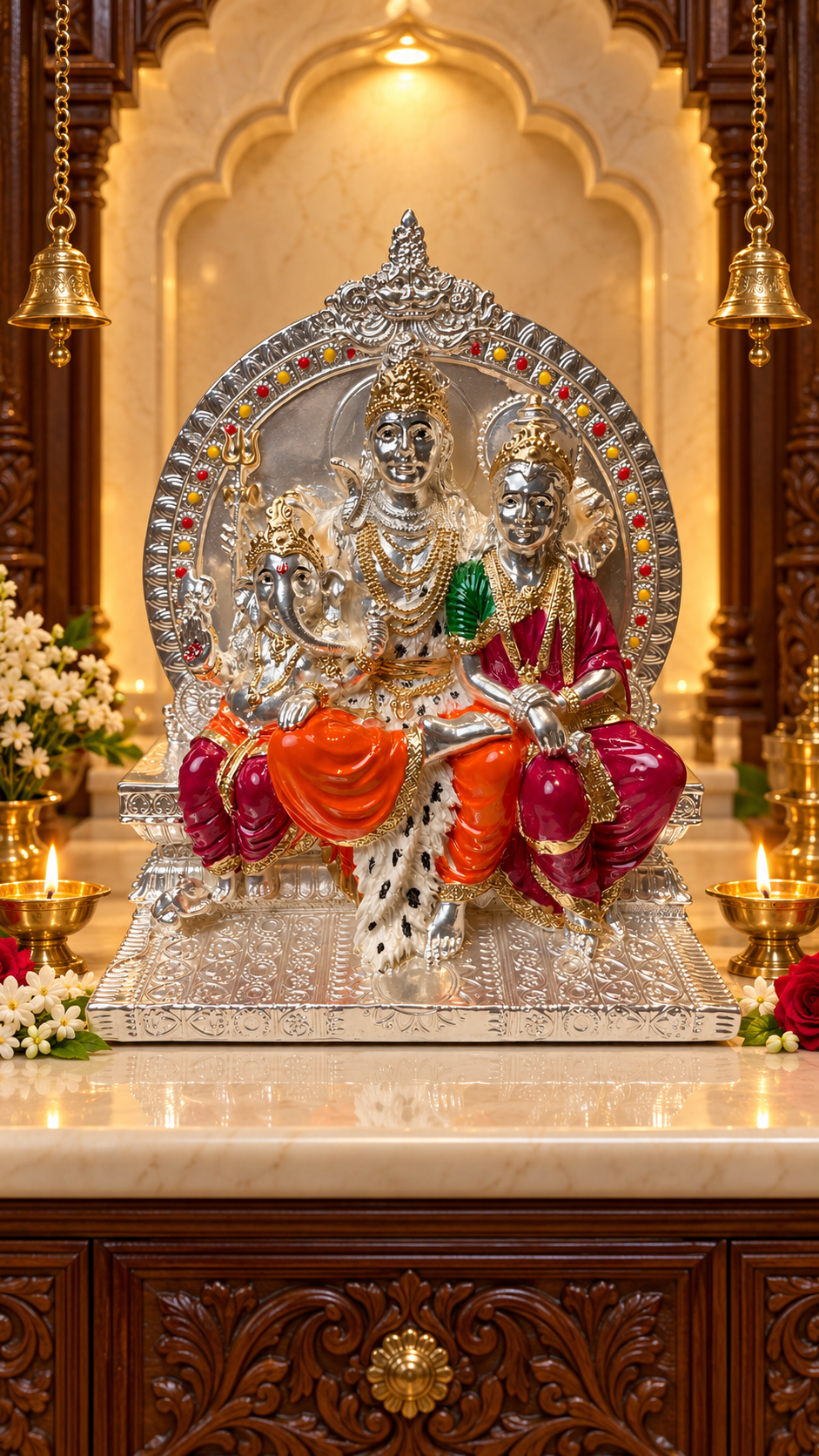 Shiva Parivar 92.5 Silver-Plated Idol, 8 Inches | Estudio
