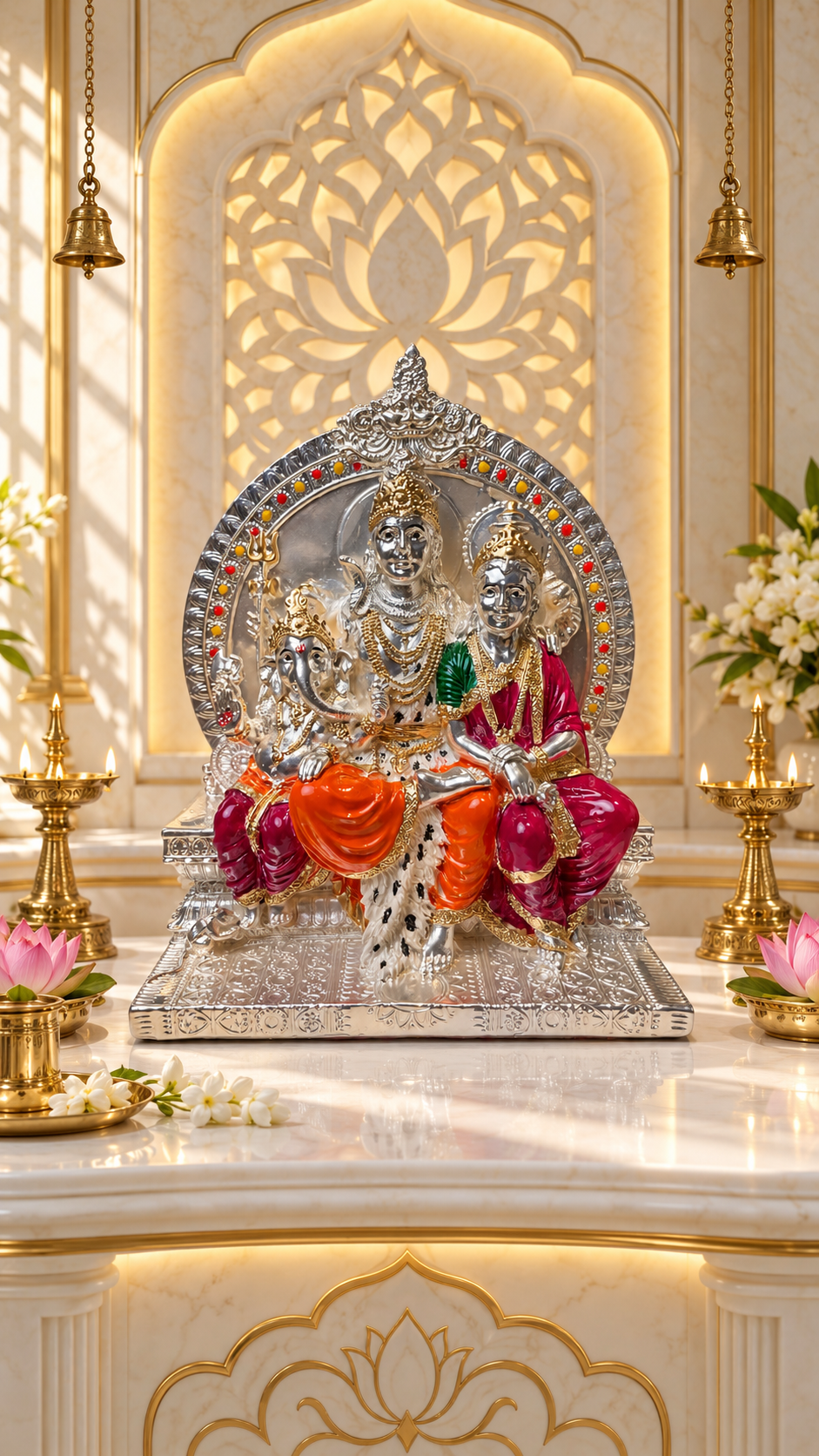 Shiva Parivar 92.5 Silver-Plated Idol, 8 Inches | Estudio