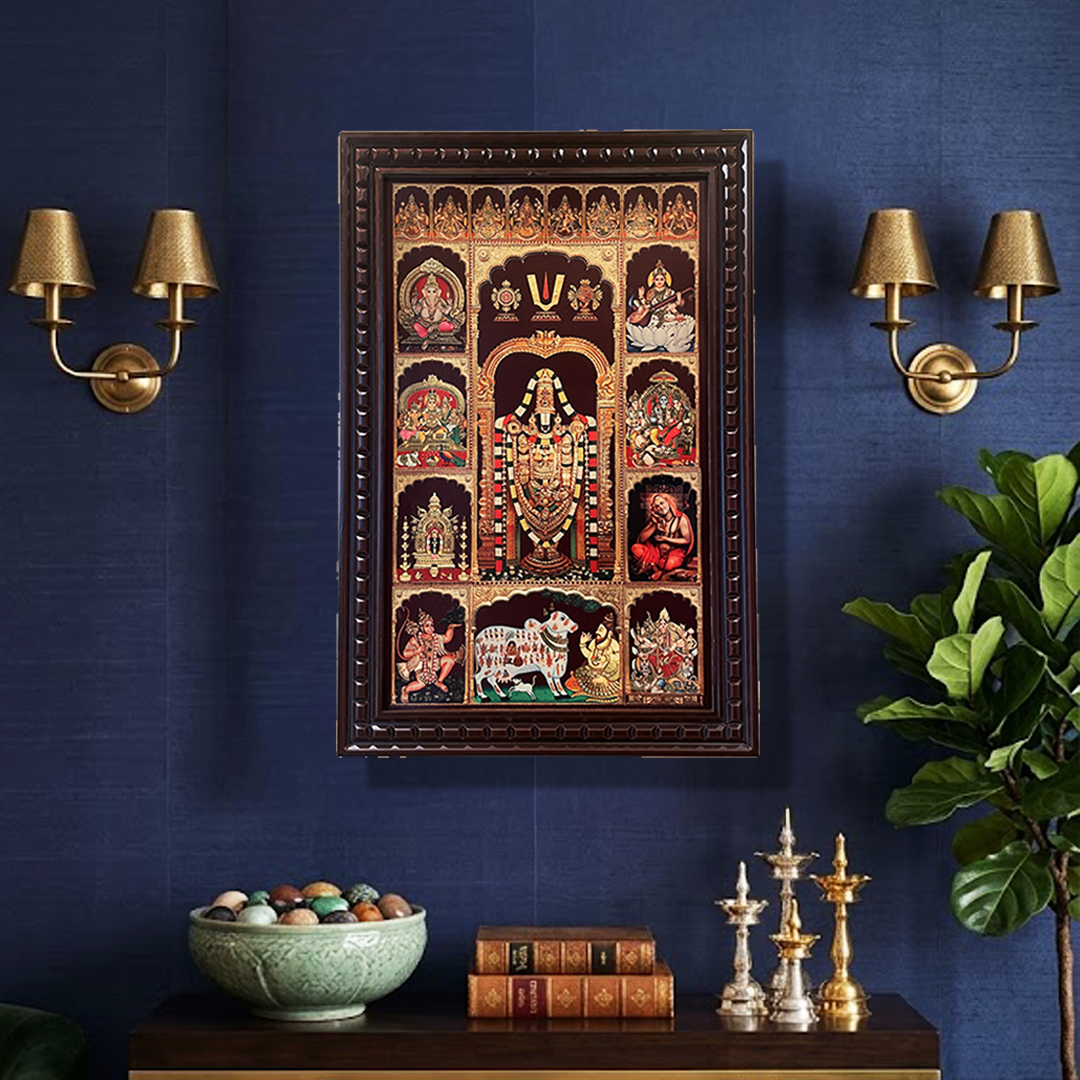 17 Gods in One Frame – Tirupati Balaji Darshan Wall Frame | Premium Wooden Frame | Vastu Spiritual Wall Decor for Home & Pooja Room