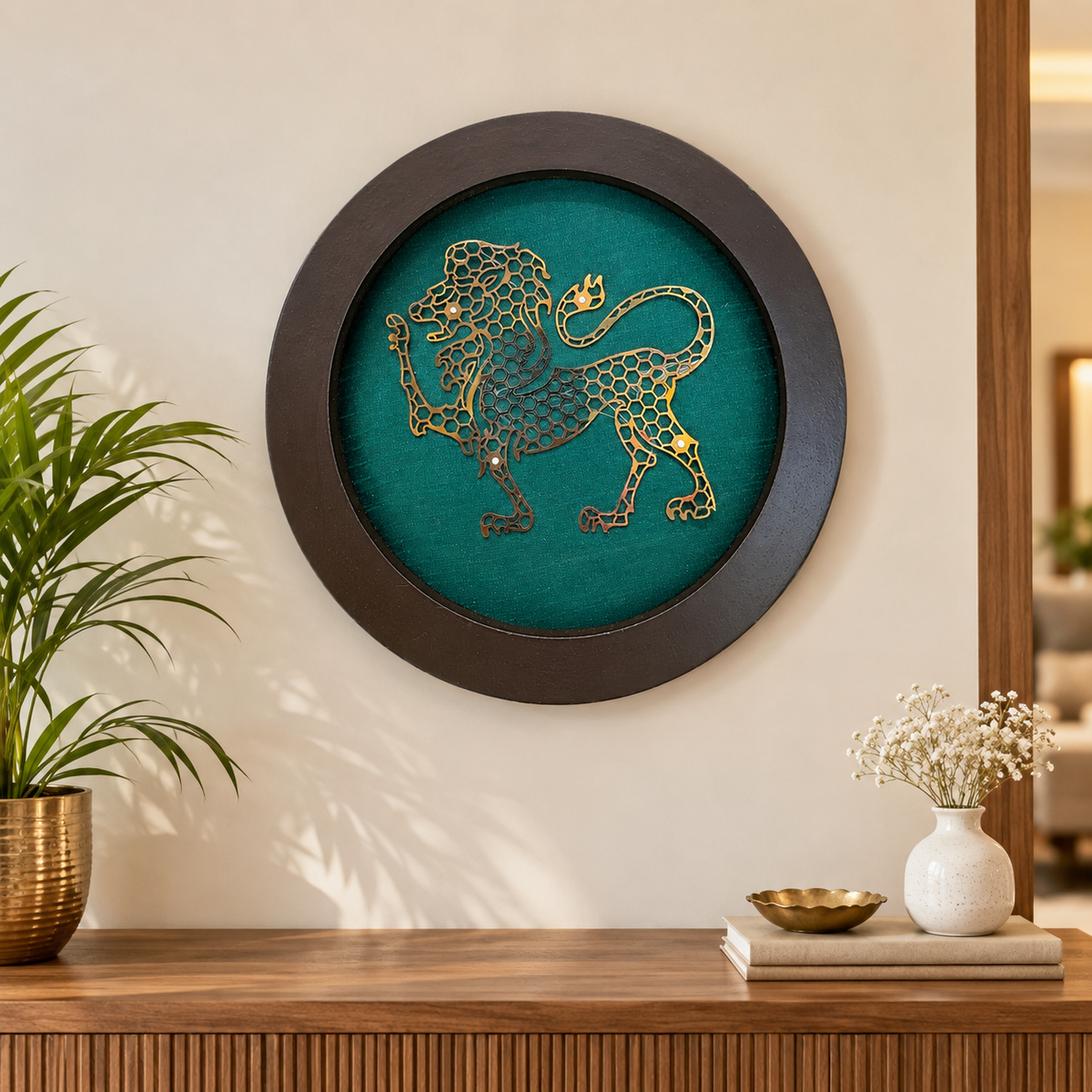Leo Zodiac Star Sign Metal Wall Art | Premium Engineered Wooden Frame | Luxury Astrology-Inspired Home Décor | Made by ESTUDIO