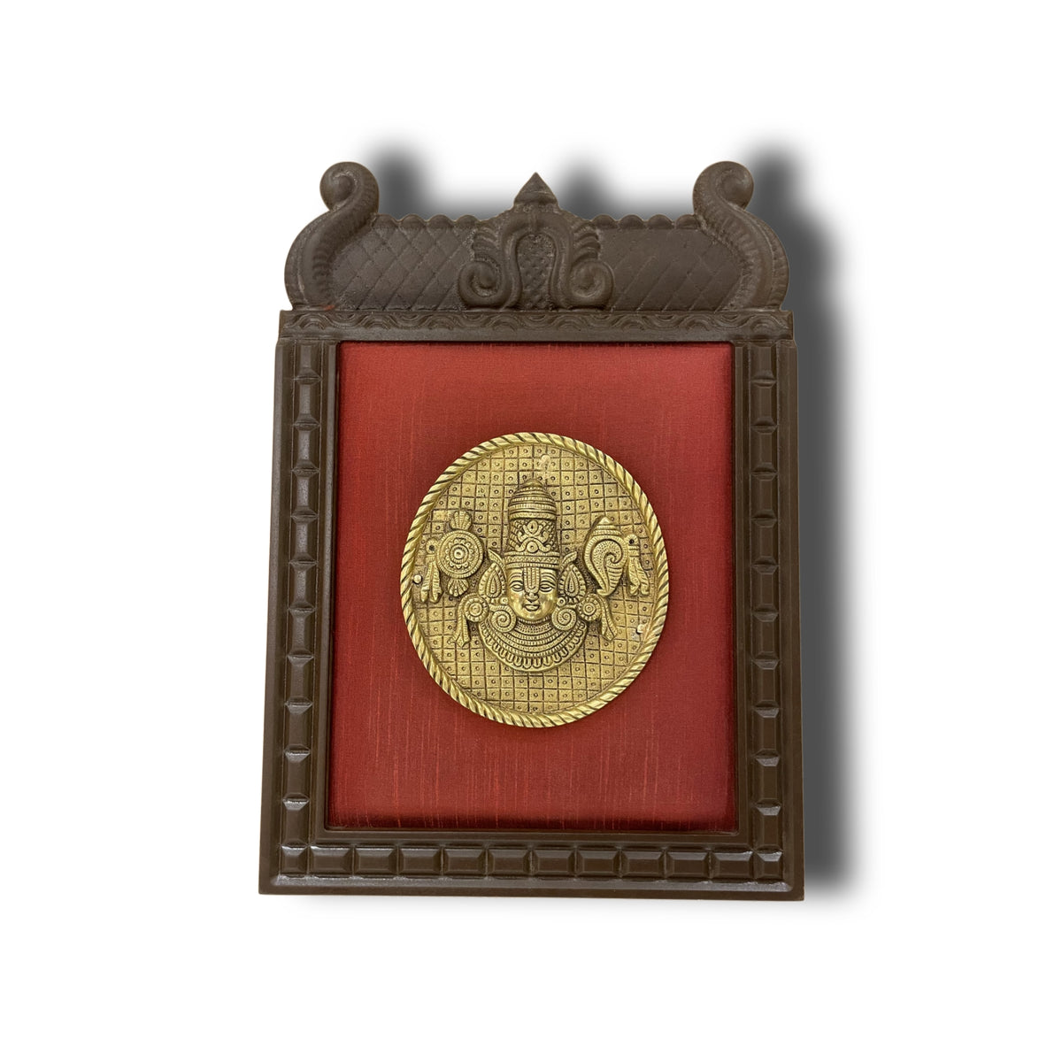 Temple Frame Tirupati Brass & Green Ashta Lakshmi 9 Frame Set | Red Silk Festive Wall Decor | Made by ESTUDIO