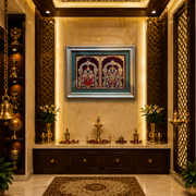 Tirupati Balaji & Padmavati Gold Leaf Artwork | Gold Resin Frame with Green Mount & Inner Beading