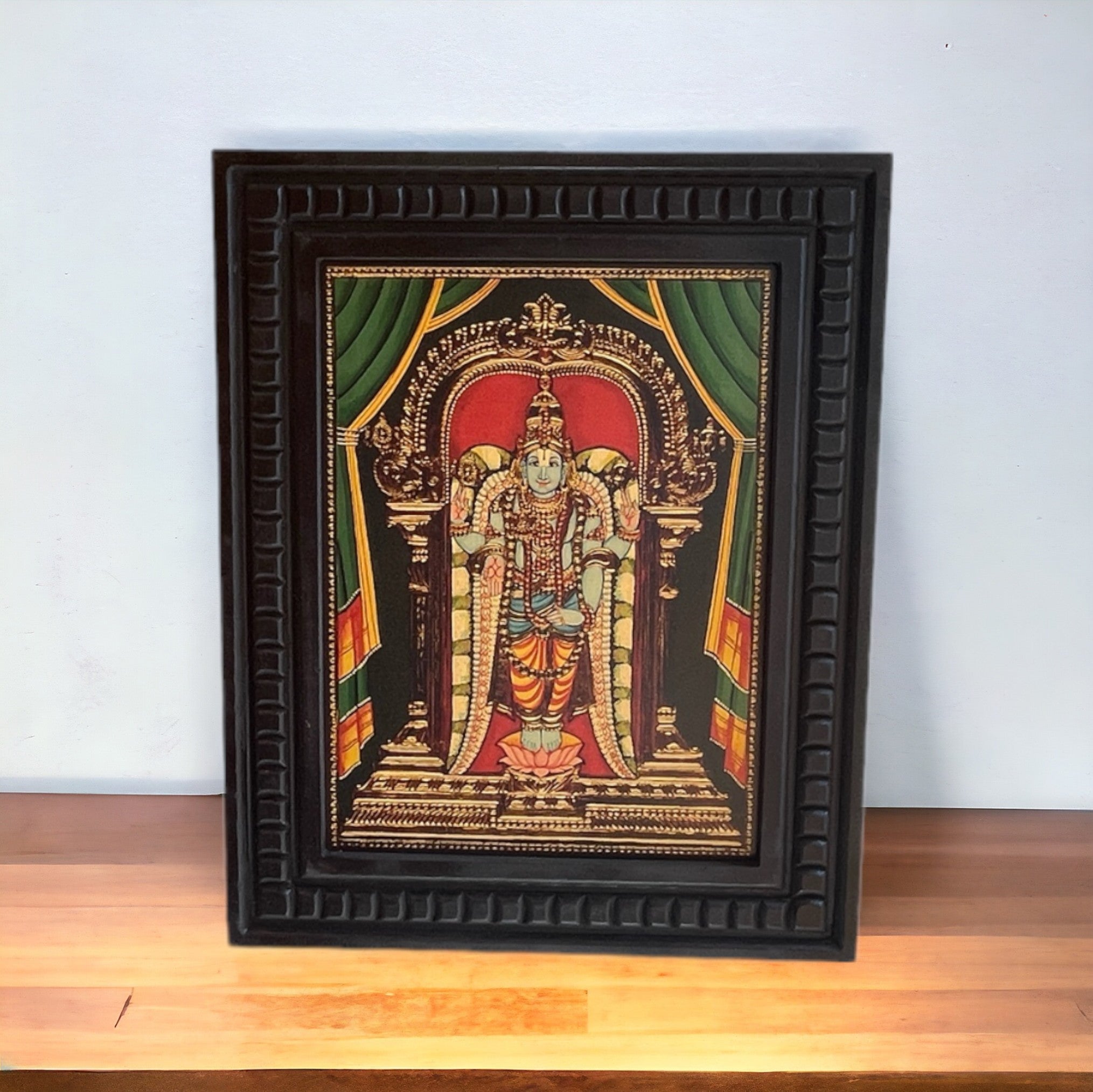 Tirupati Balaji (venkateshwara) Gold Leafed Art  With Wooden Frame