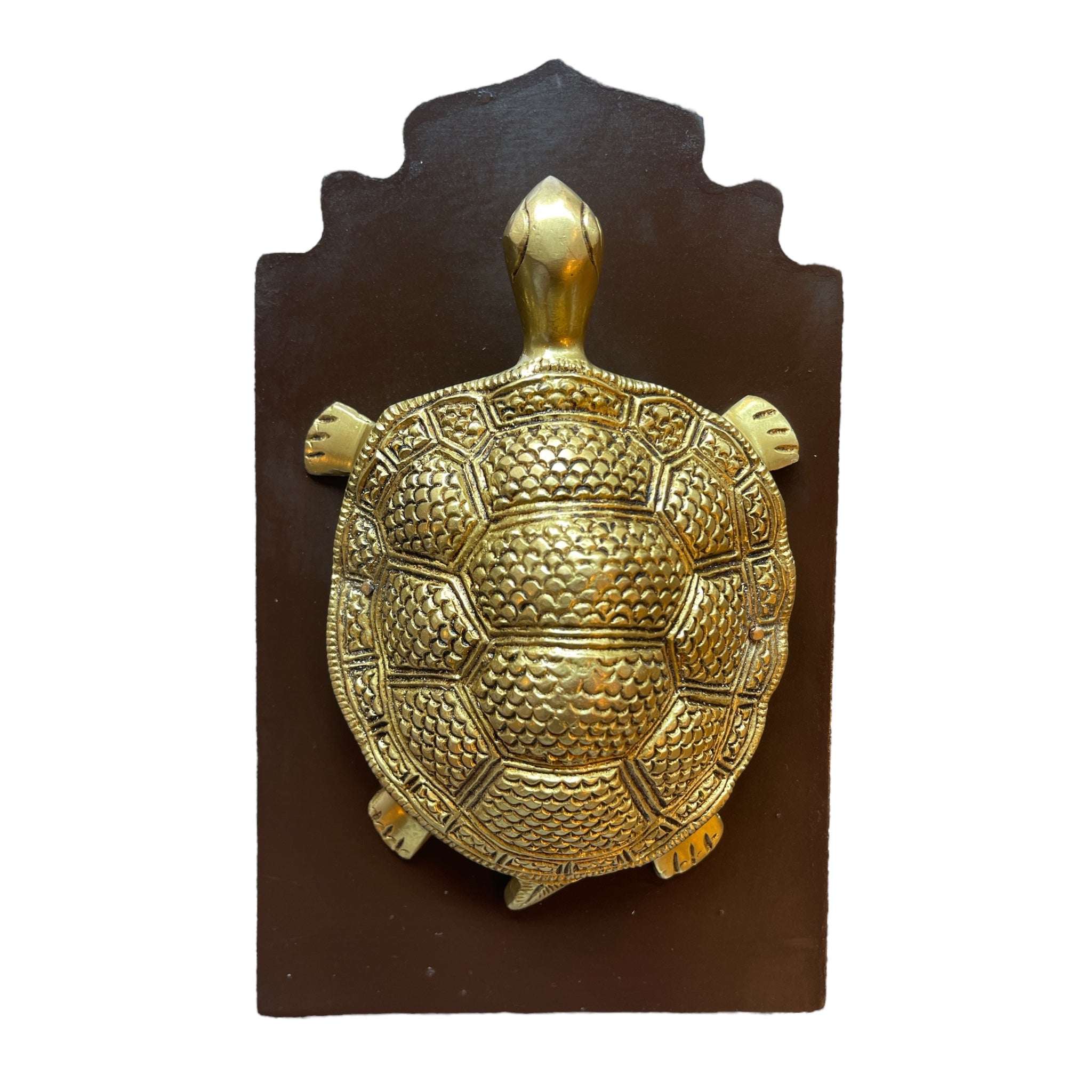 Brass Tortoise on Wooden Base