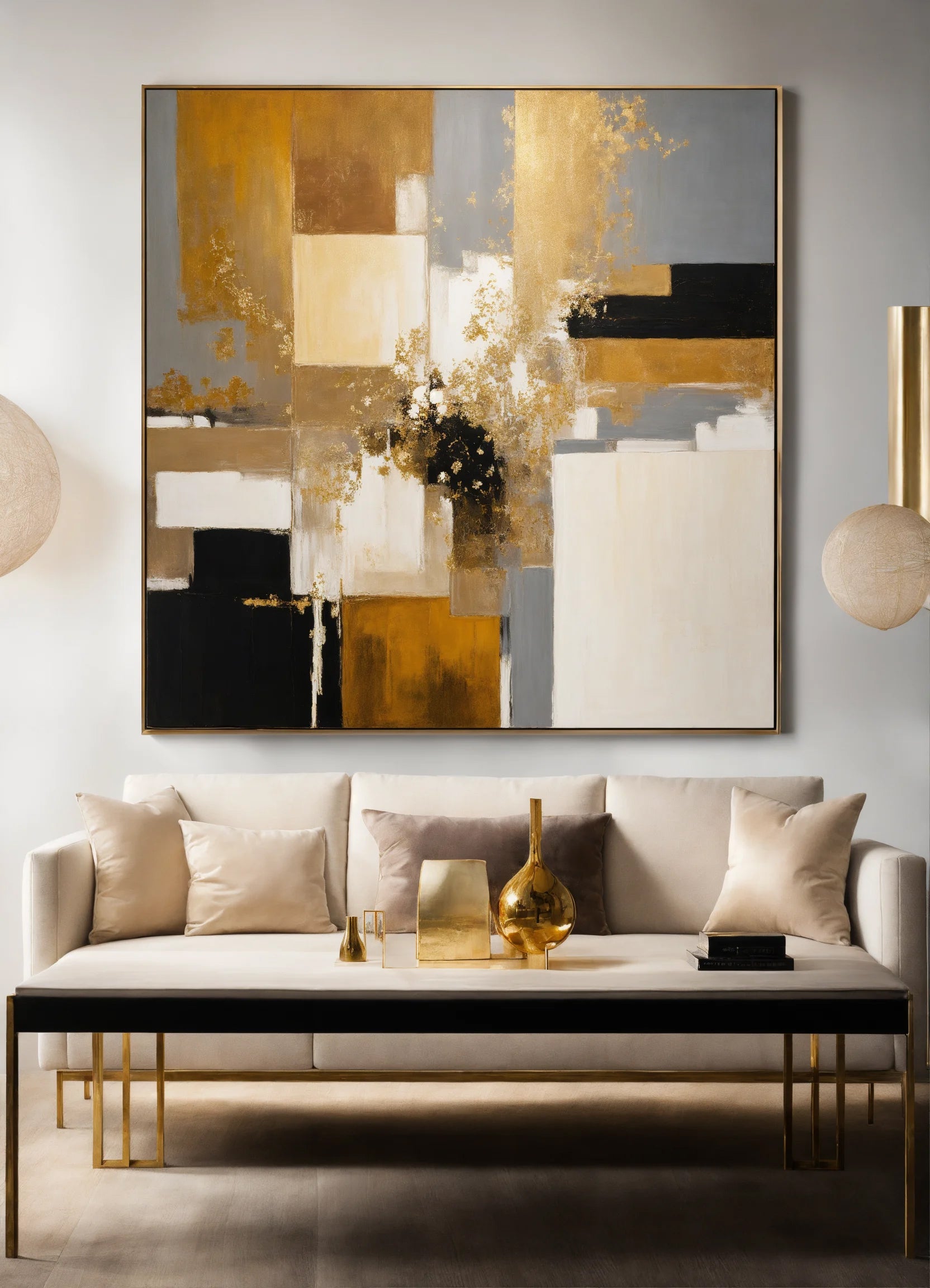 Original Acrylic Painting Neutral Harmony : Beige,White,Grey Painted on Canvas - without frame