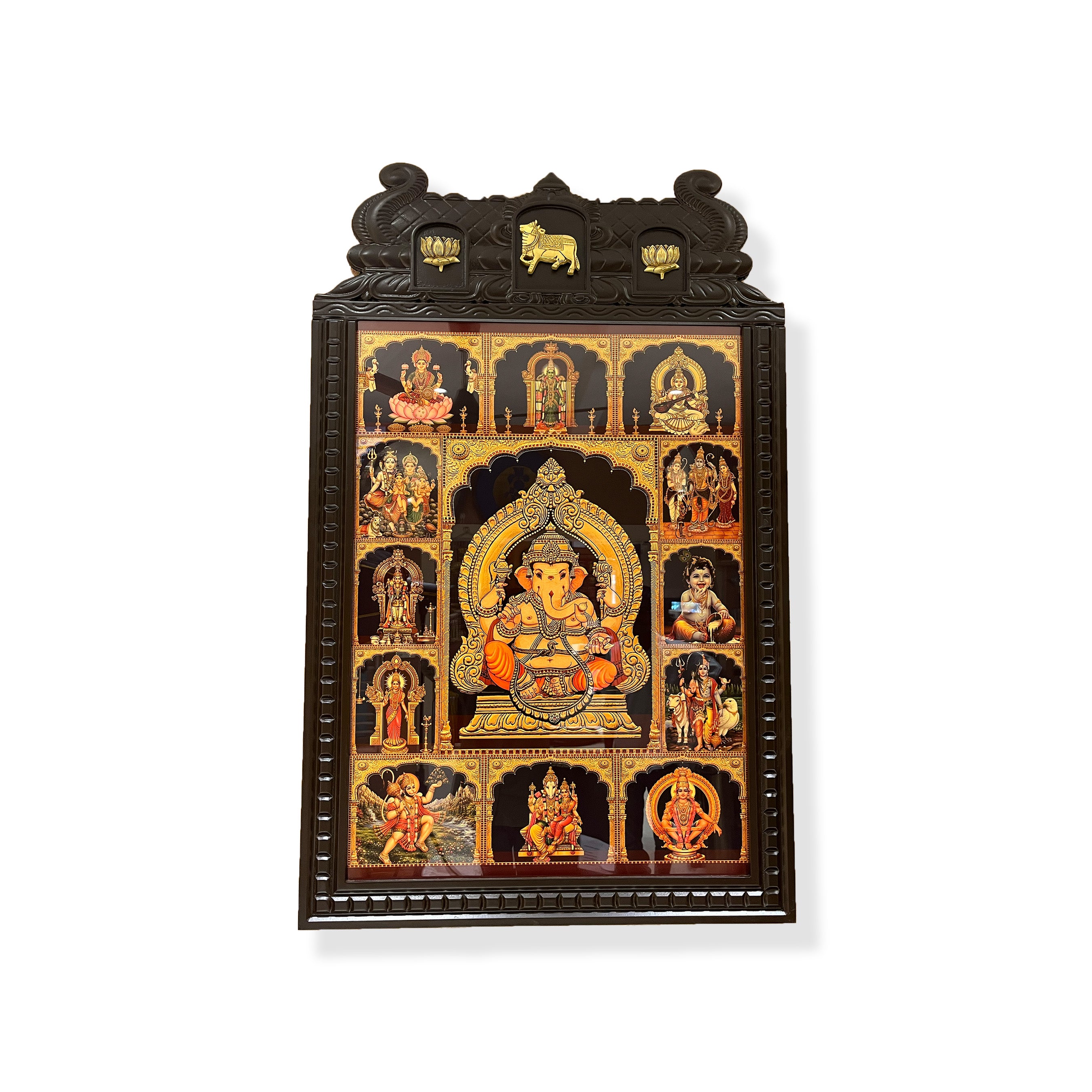 13 Gods in One Frame Gold Leaf Art |   Engineered Temple Wooden Frame