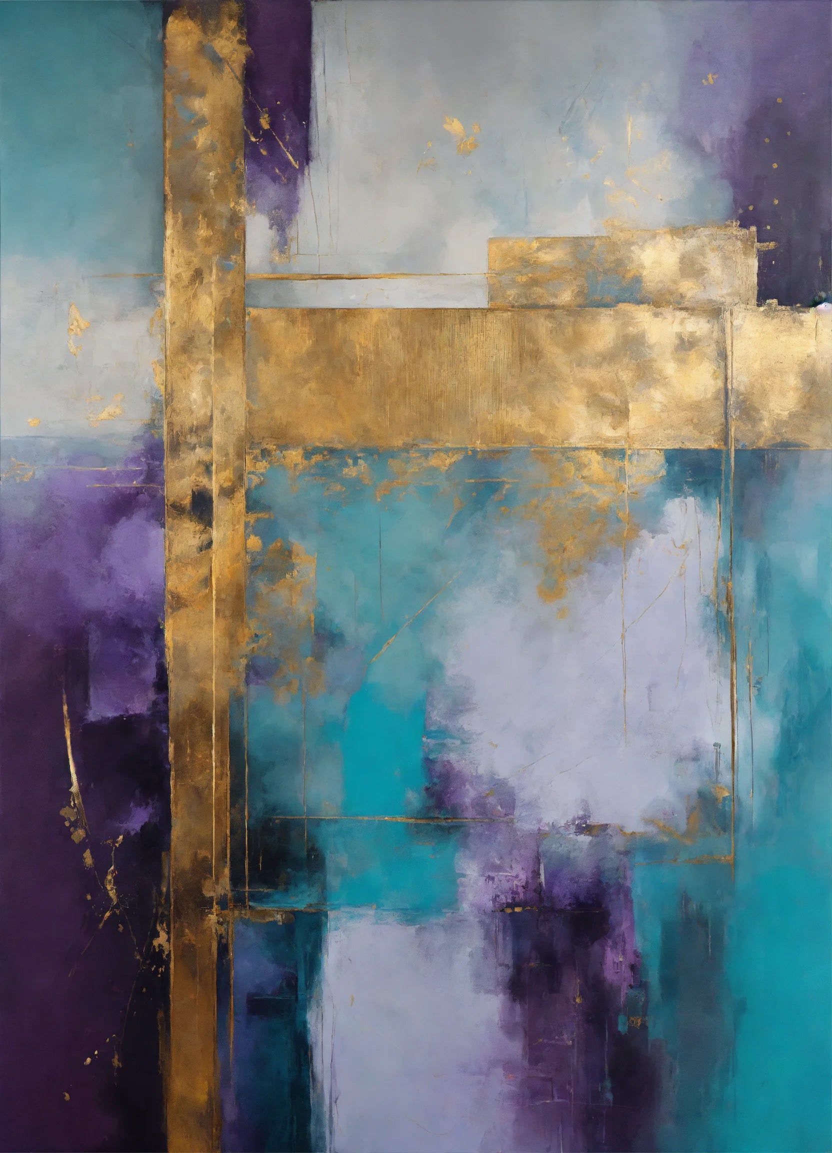 Original acrylic painting  Teal, Purple, Gold Canvas - without frame