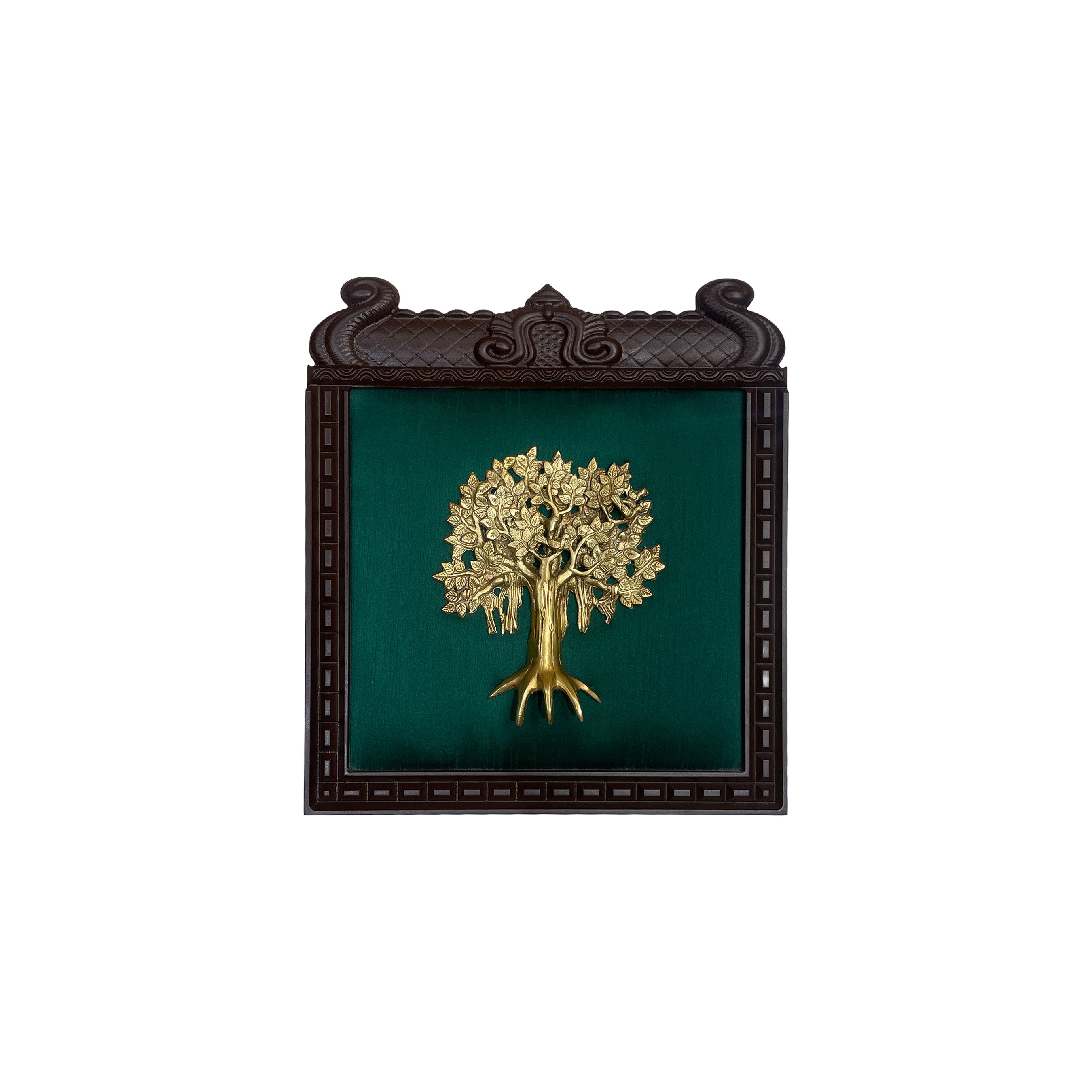 Brass Kalpavriksha, Peacock & Lotus Wall Art Set of 5 Frames | Traditional Wooden Decor for Home & Office