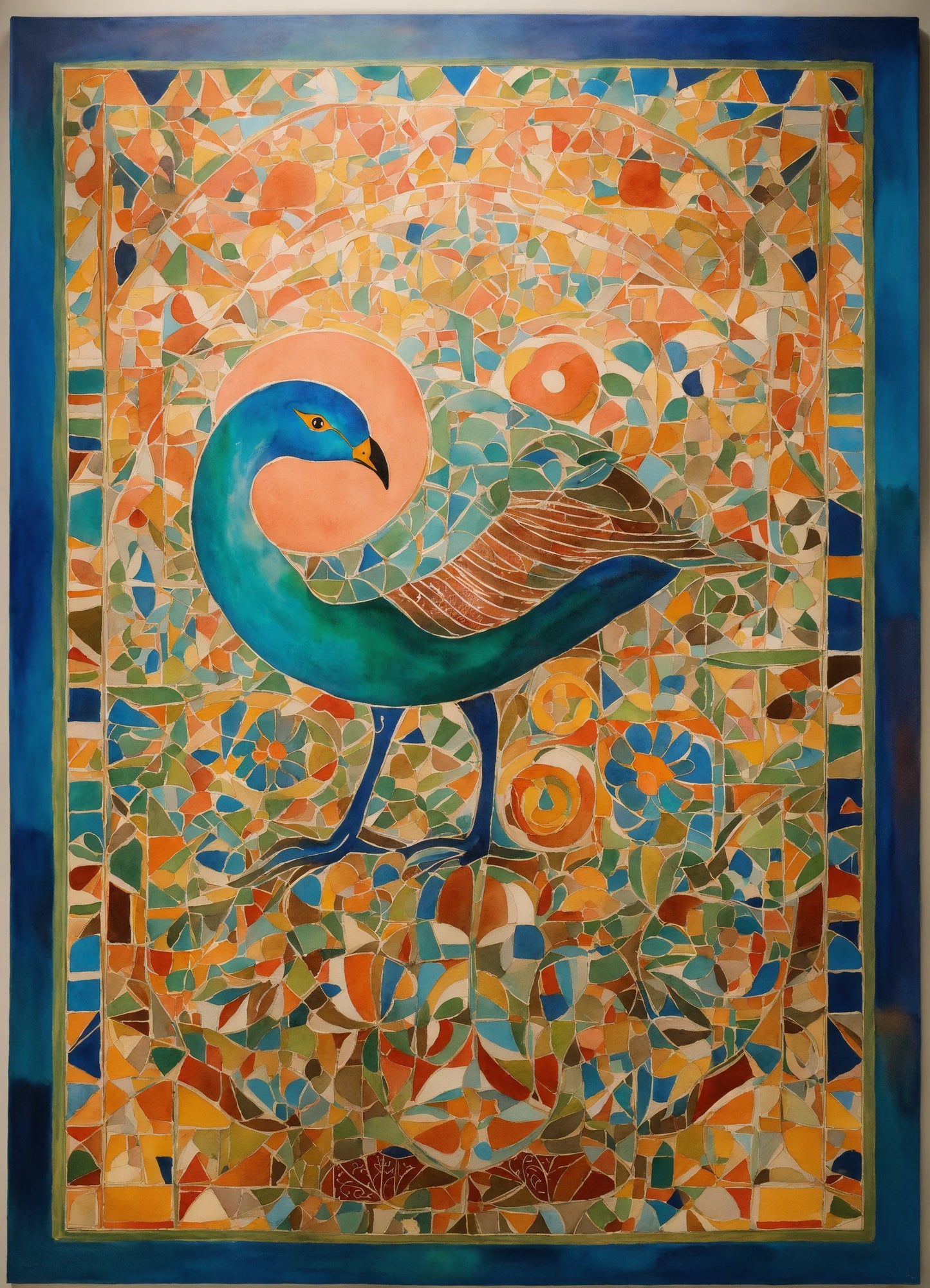 "Majestic Peacock Mosaic - Shades of Colours". Original Acrylic Painting On Canvas Without Frame